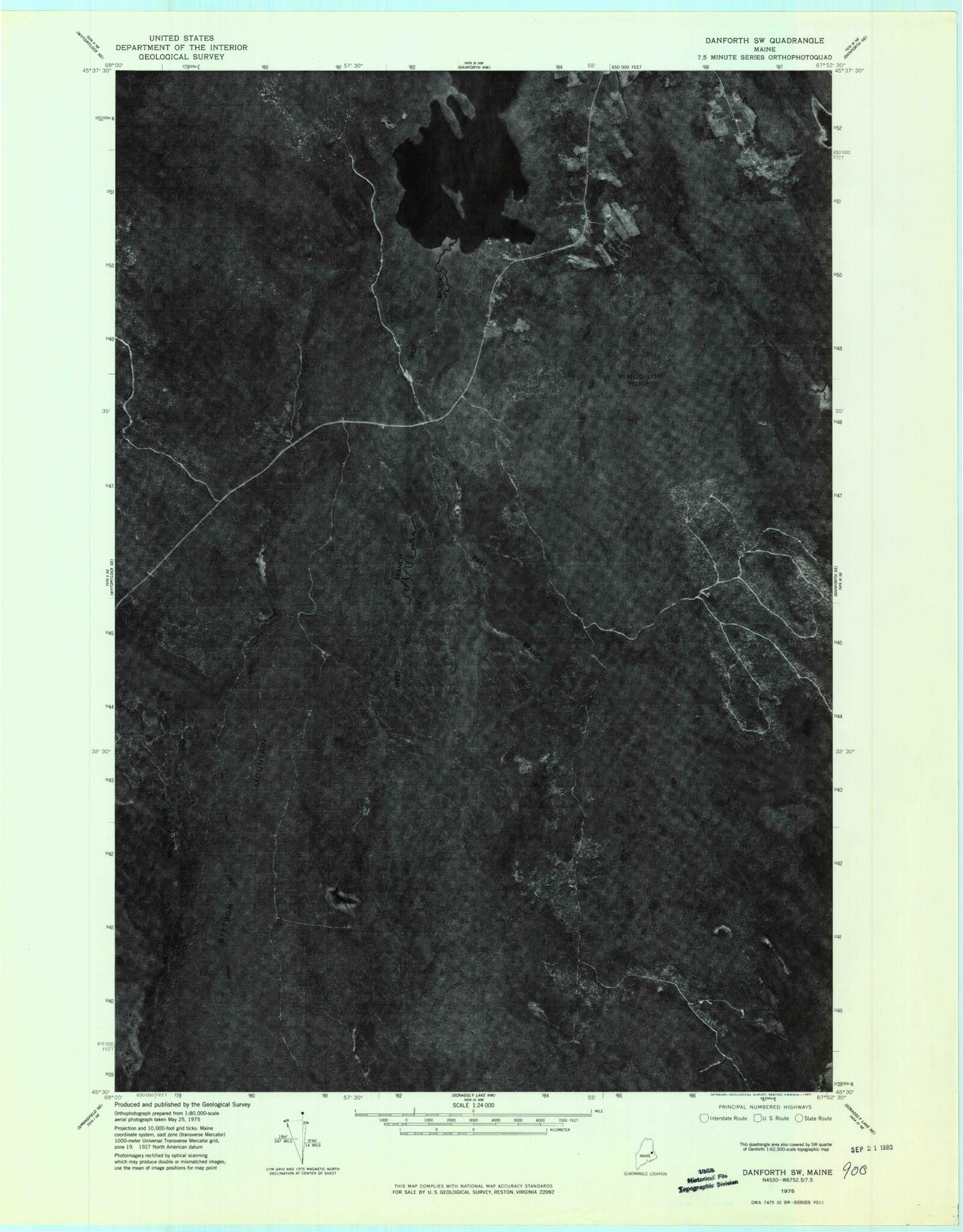 Classic USGS Stetson Mountain Maine 7.5'x7.5' Topo Map Image
