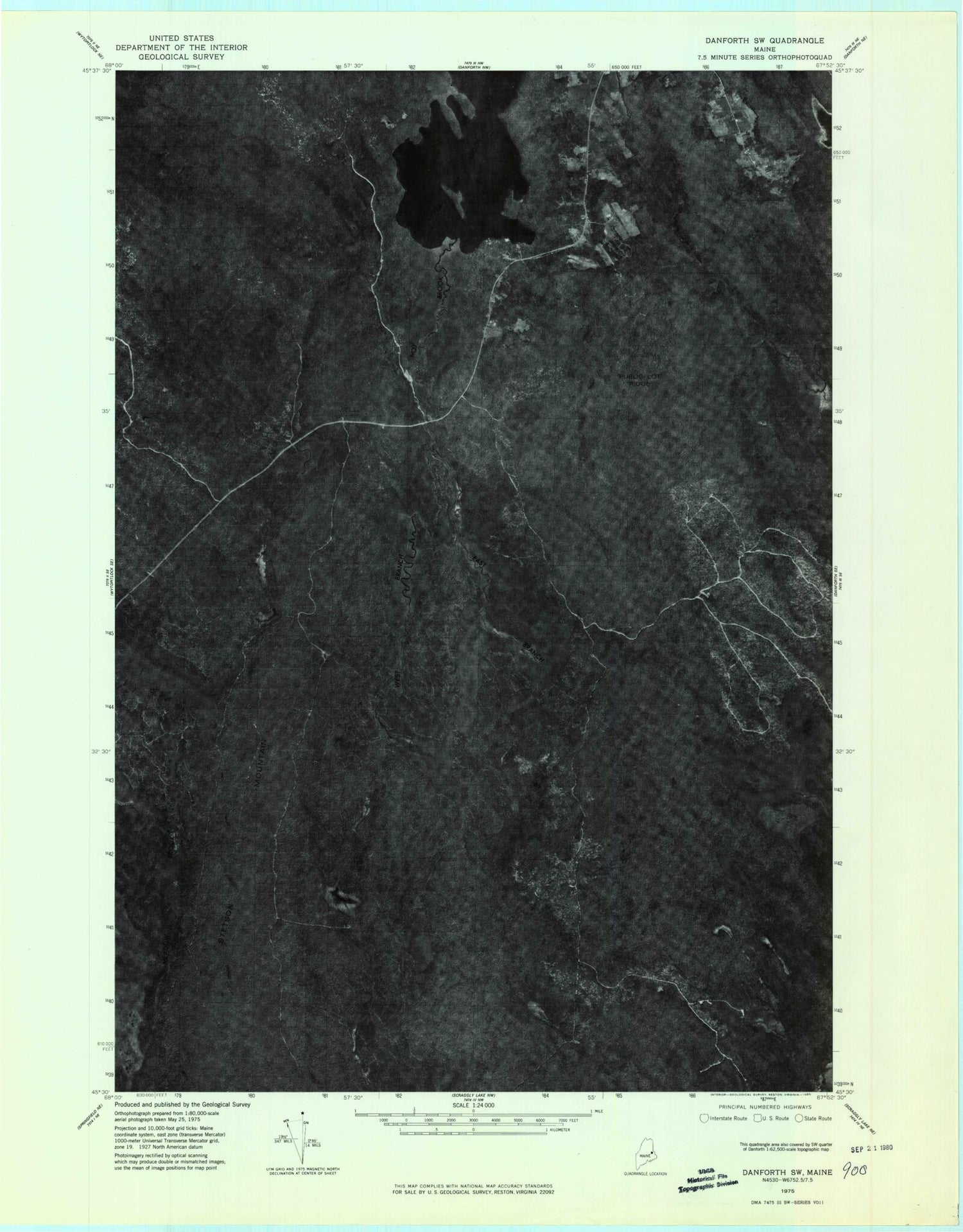 Classic USGS Stetson Mountain Maine 7.5'x7.5' Topo Map Image