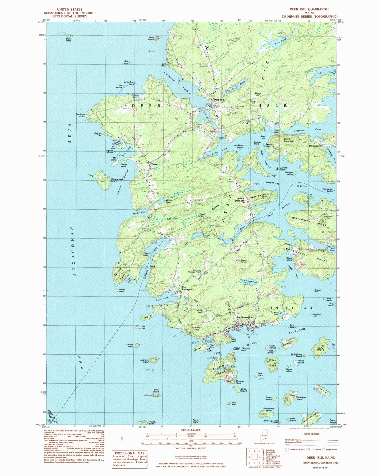 Classic USGS Deer Isle Maine 7.5'x7.5' Topo Map Image