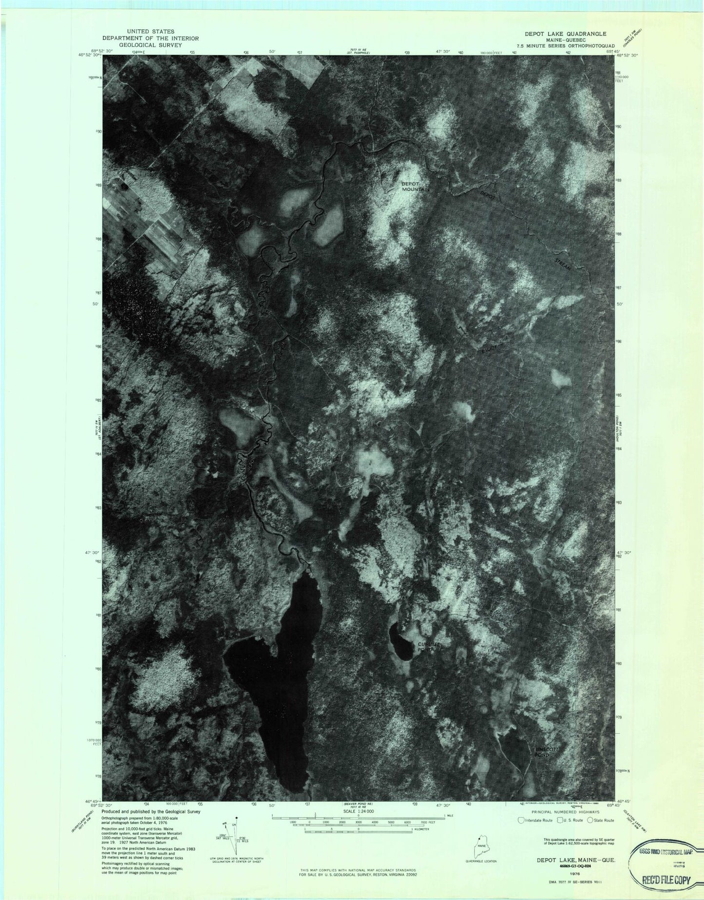 Classic USGS Depot Lake Maine 7.5'x7.5' Topo Map Image