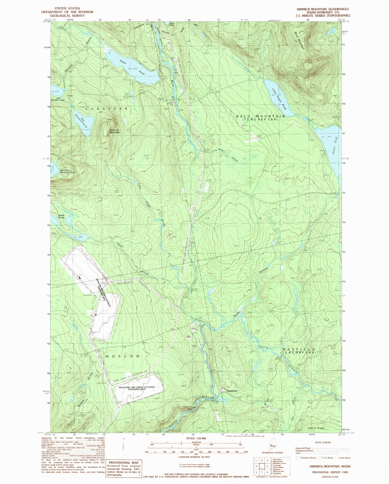 Classic USGS Dimmick Mountain Maine 7.5'x7.5' Topo Map Image
