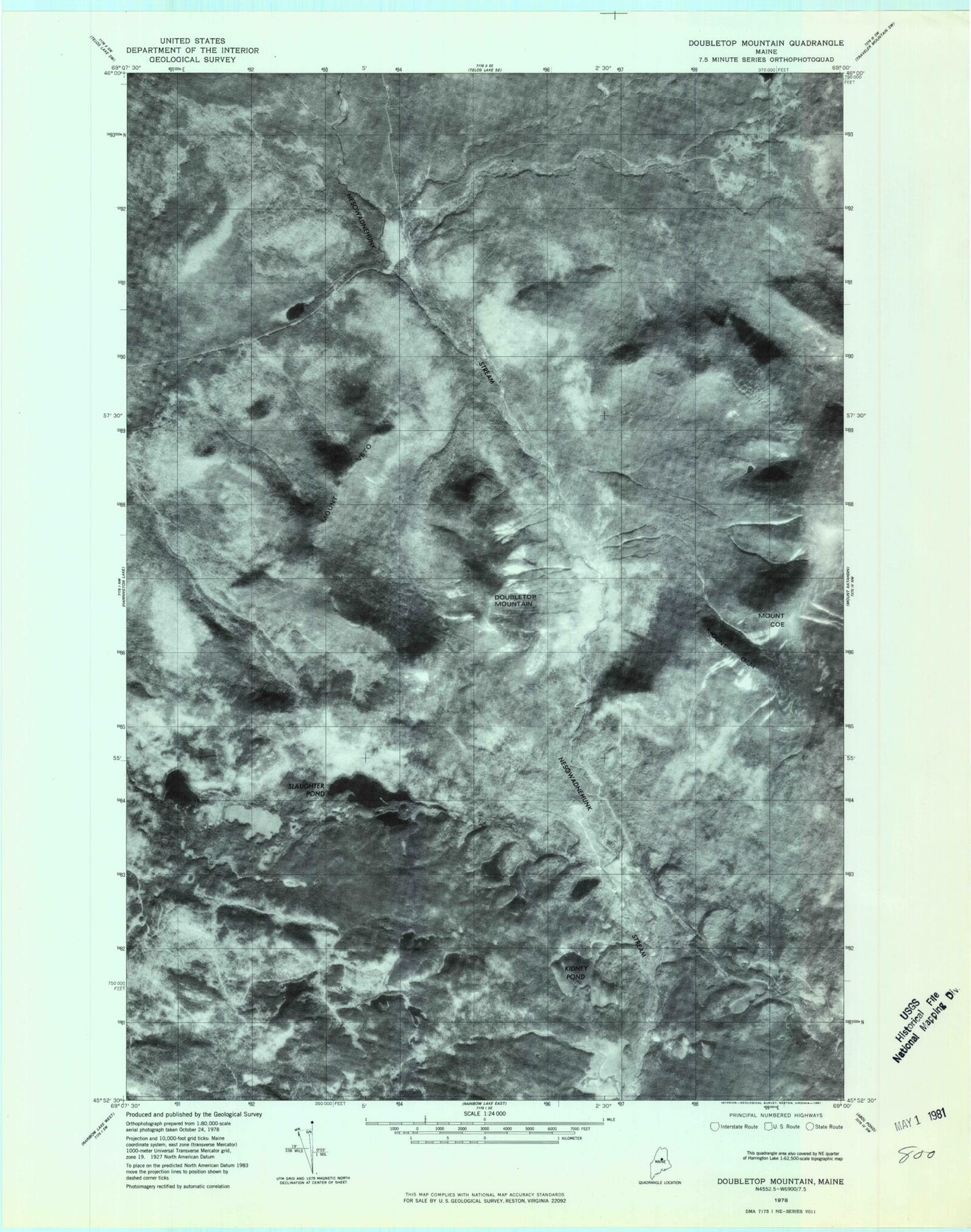 Classic USGS Doubletop Mountain Maine 7.5'x7.5' Topo Map Image