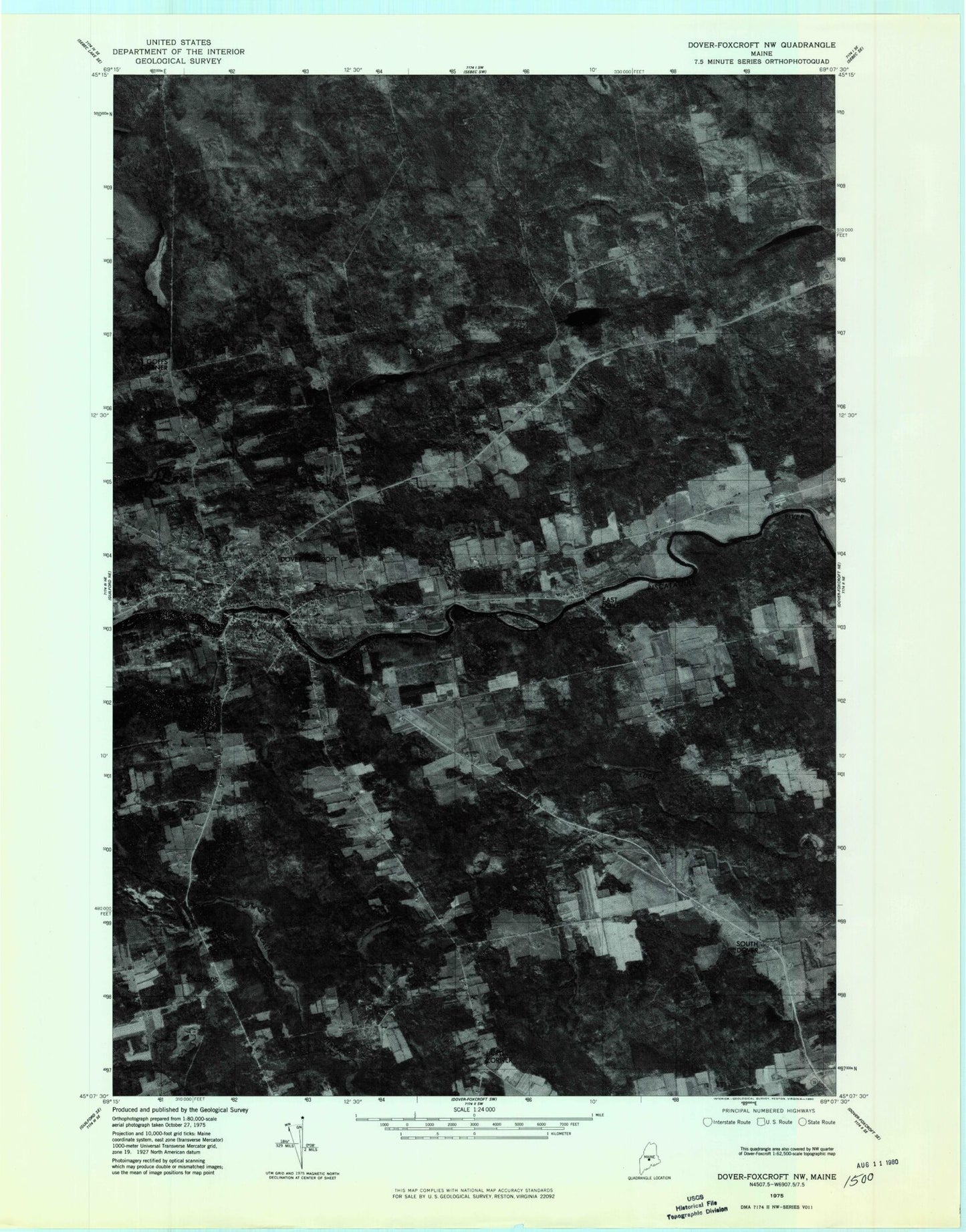 Classic USGS Dover-Foxcroft Maine 7.5'x7.5' Topo Map Image