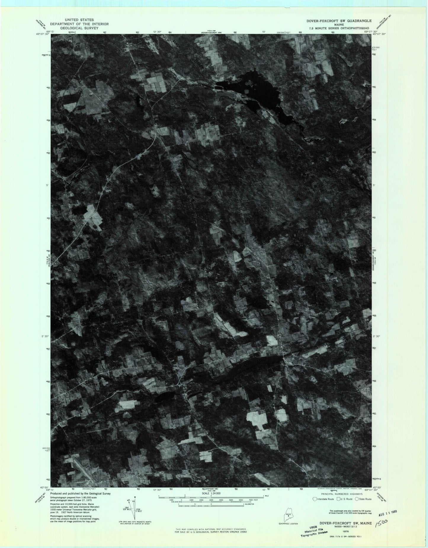 Classic USGS Garland Maine 7.5'x7.5' Topo Map Image