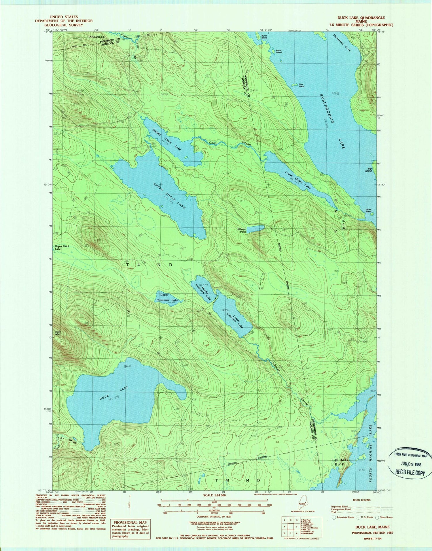 Classic USGS Duck Lake Maine 7.5'x7.5' Topo Map Image