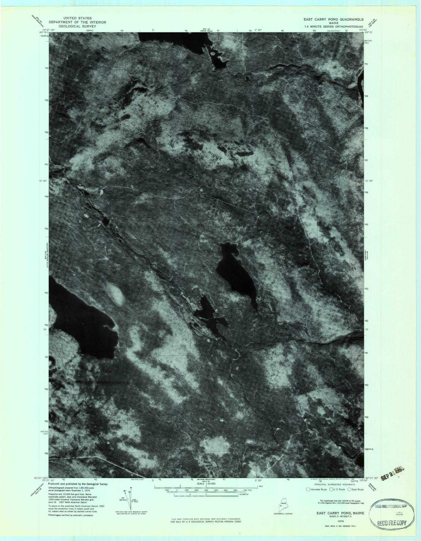 Classic USGS East Carry Pond Maine 7.5'x7.5' Topo Map Image