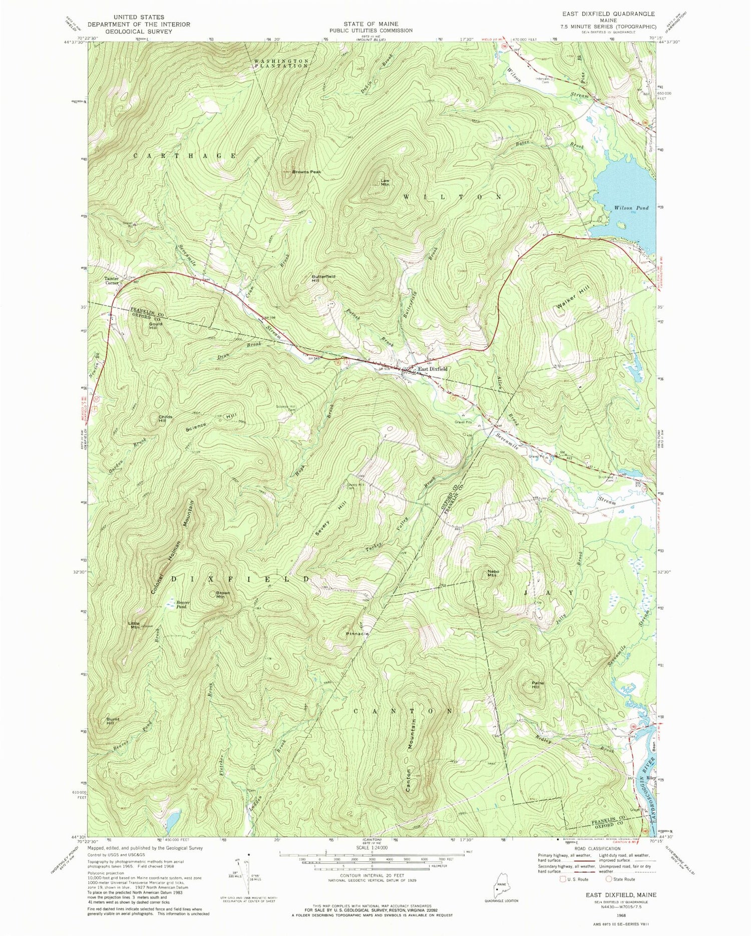 Classic USGS East Dixfield Maine 7.5'x7.5' Topo Map Image