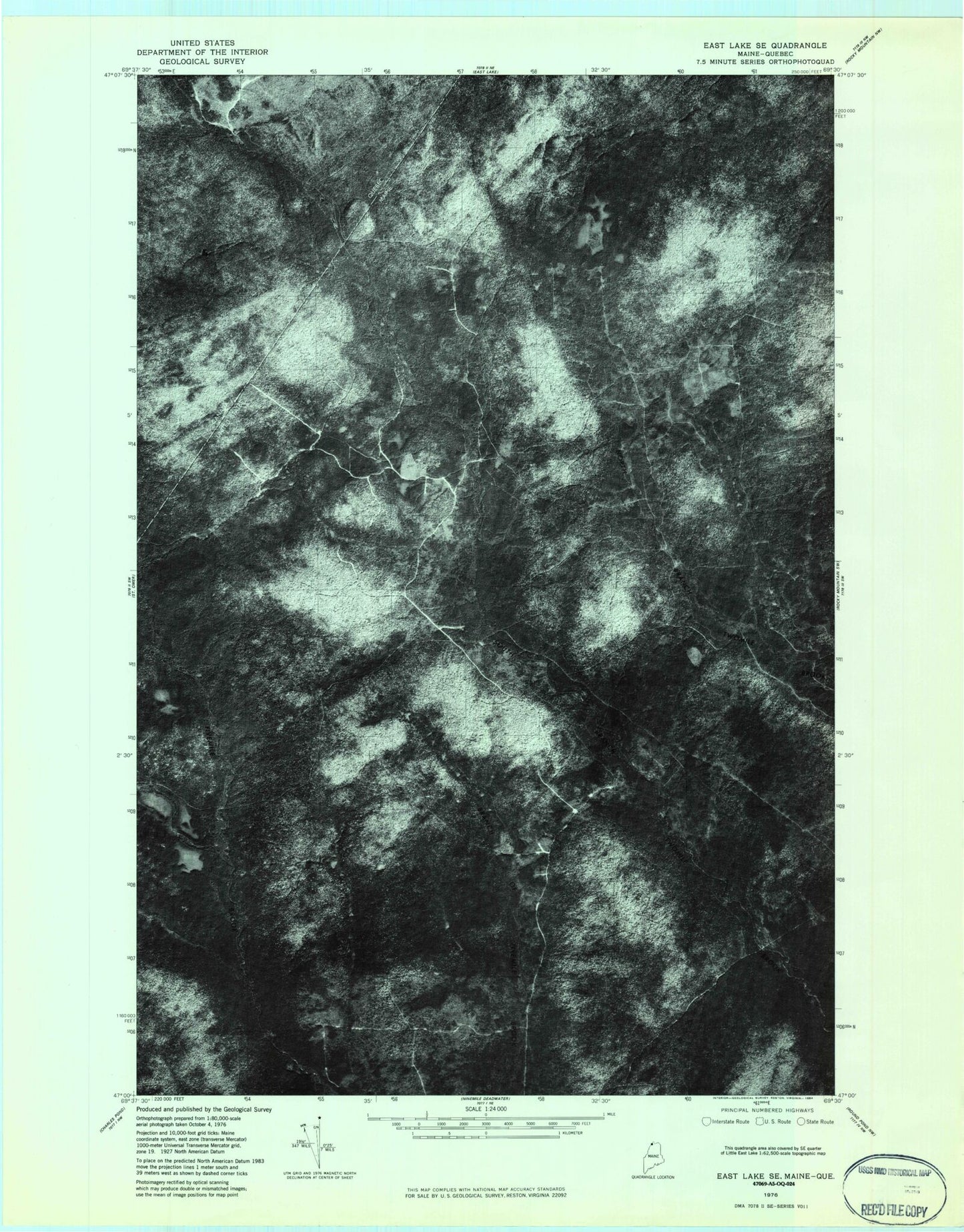 Classic USGS East Lake SE Maine 7.5'x7.5' Topo Map Image