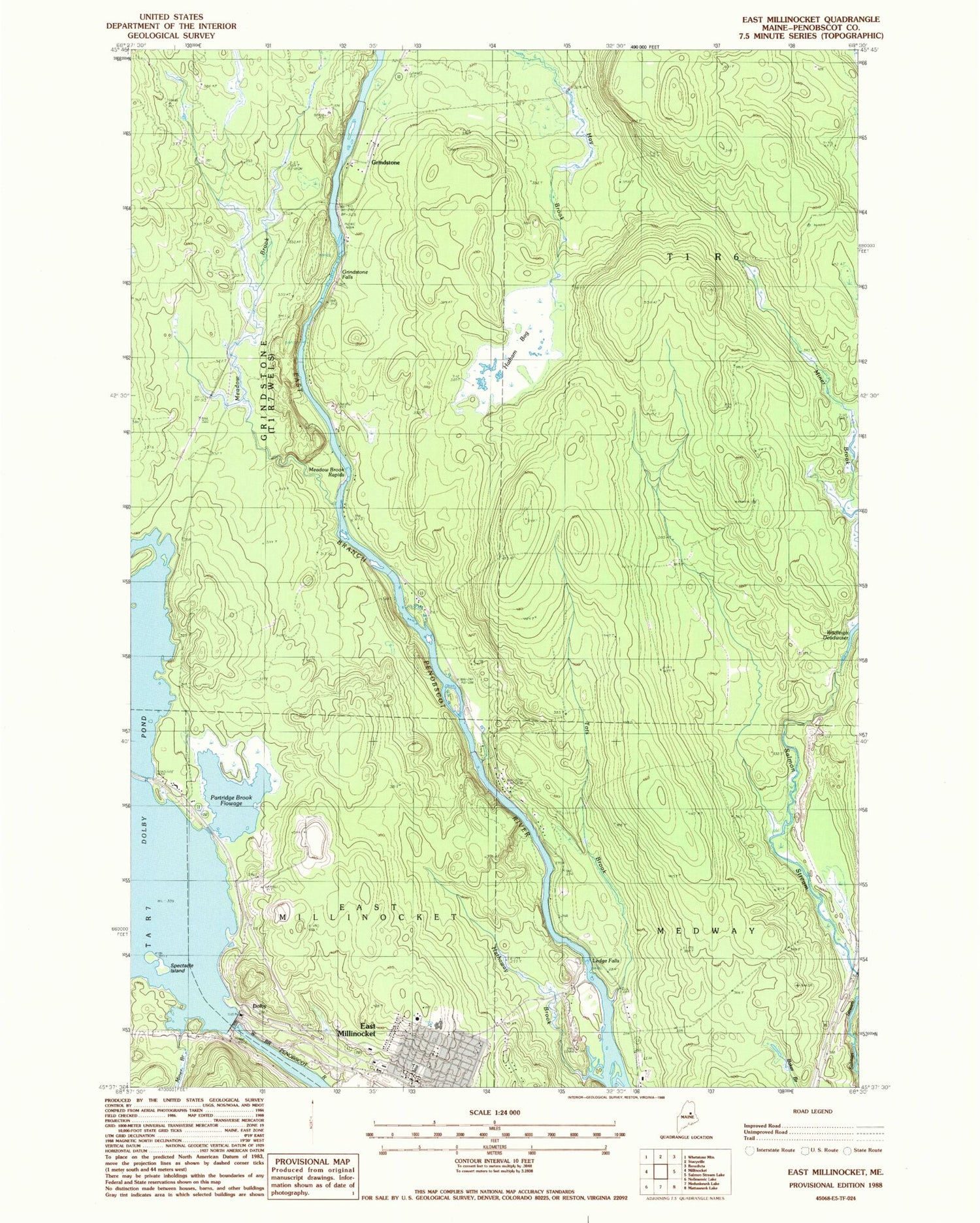 Classic USGS East Millinocket Maine 7.5'x7.5' Topo Map Image