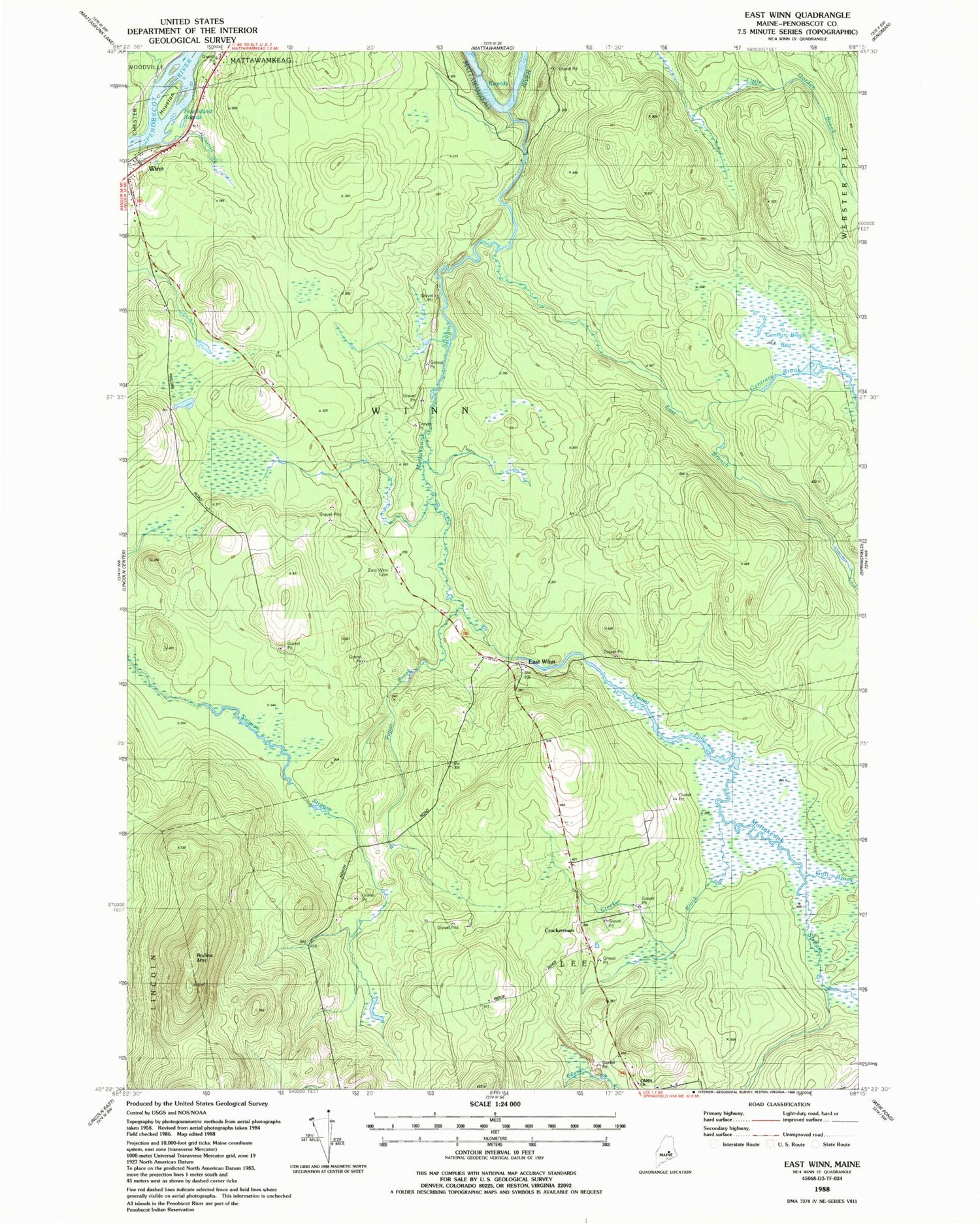 Classic USGS East Winn Maine 7.5'x7.5' Topo Map Image