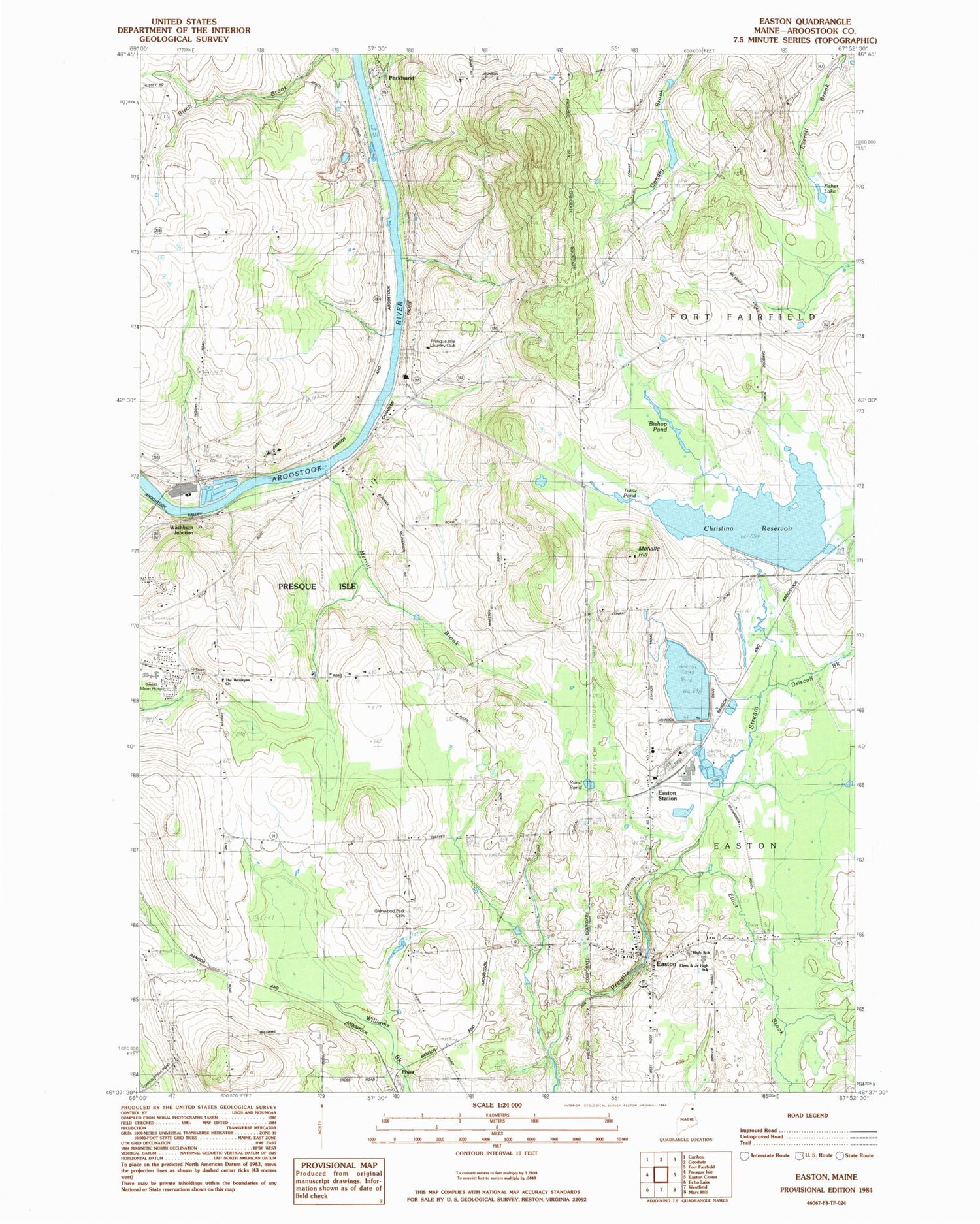 Classic USGS Easton Maine 7.5'x7.5' Topo Map Image