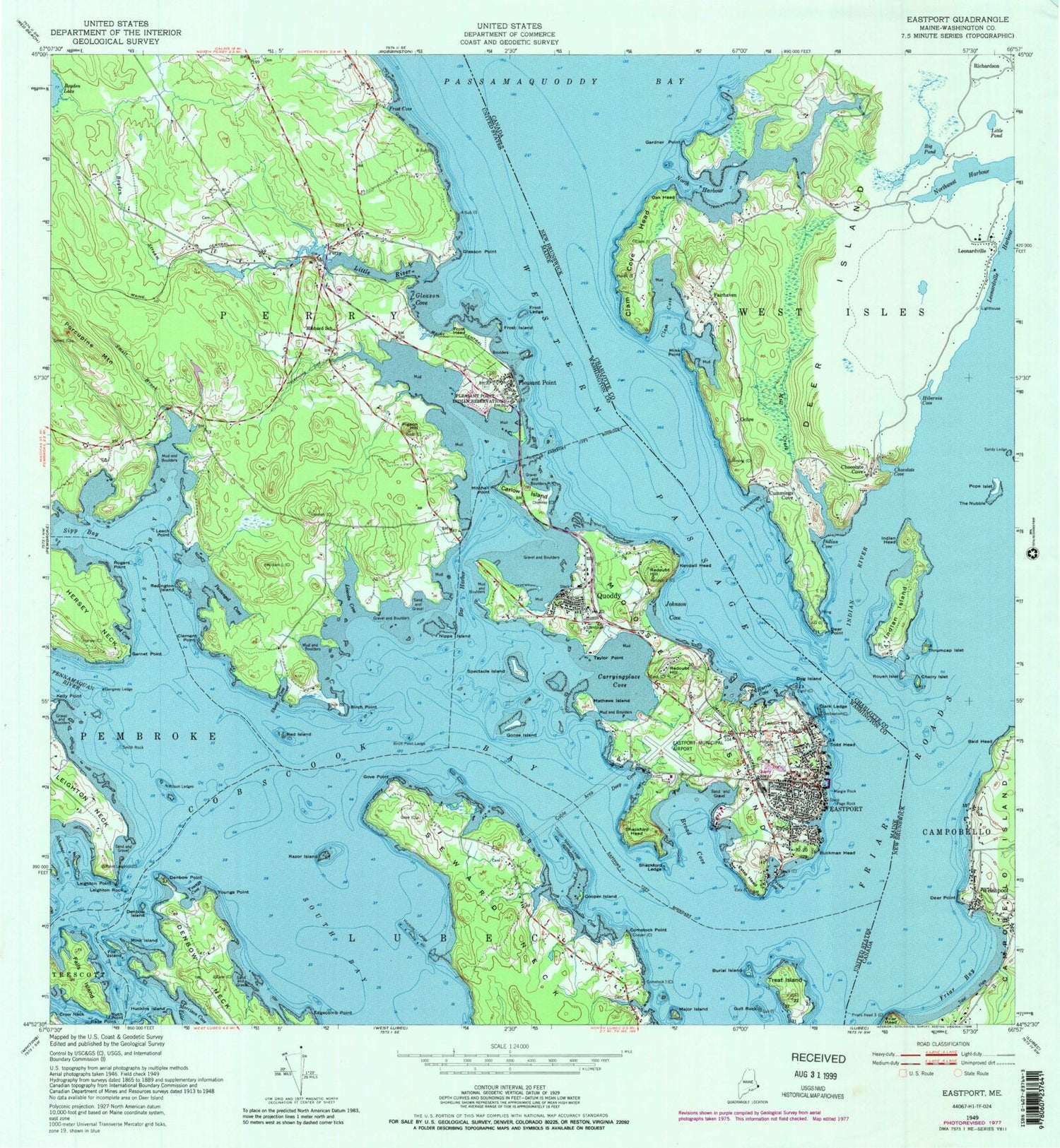 Classic USGS Eastport Maine 7.5'x7.5' Topo Map Image