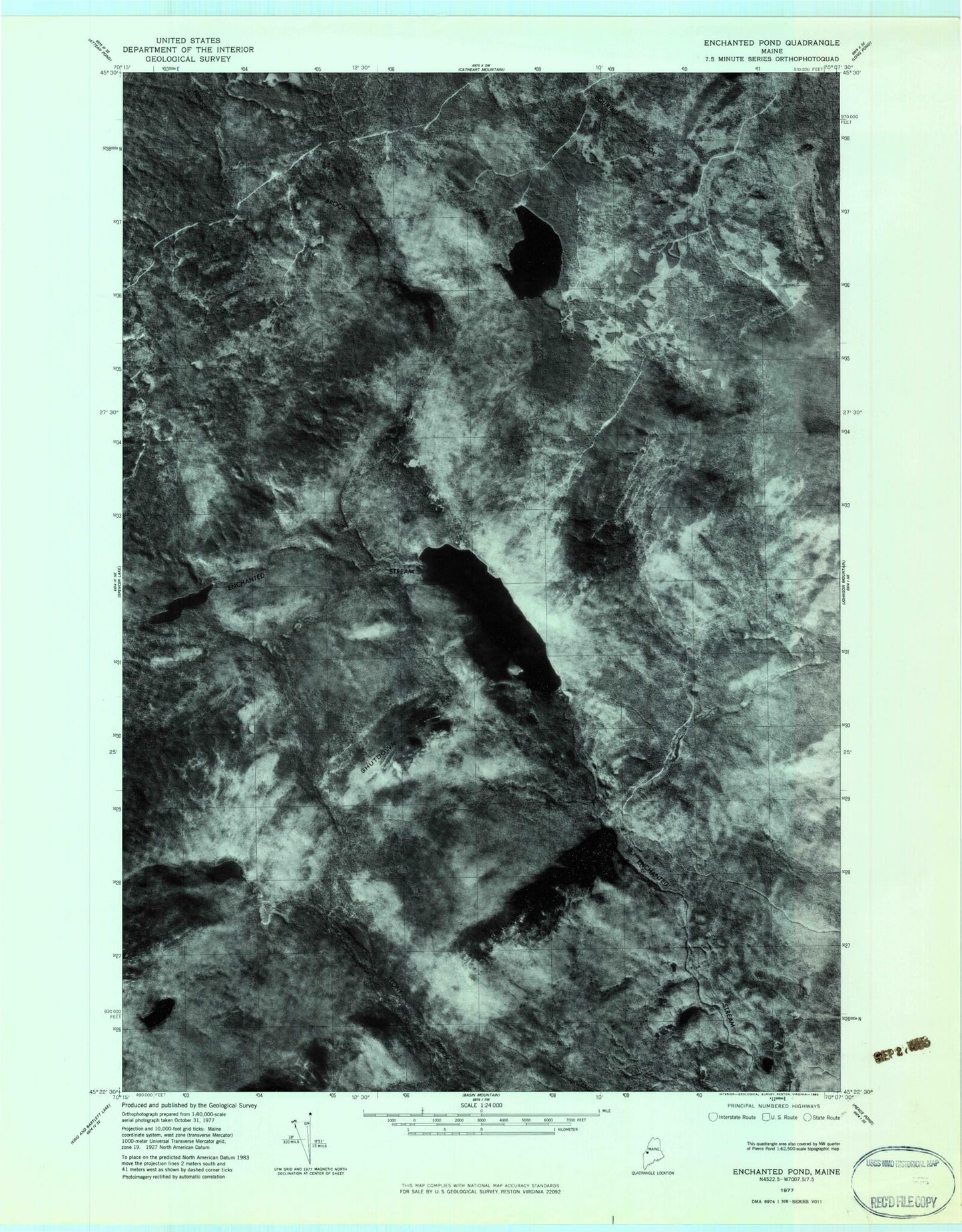 Classic USGS Enchanted Pond Maine 7.5'x7.5' Topo Map Image