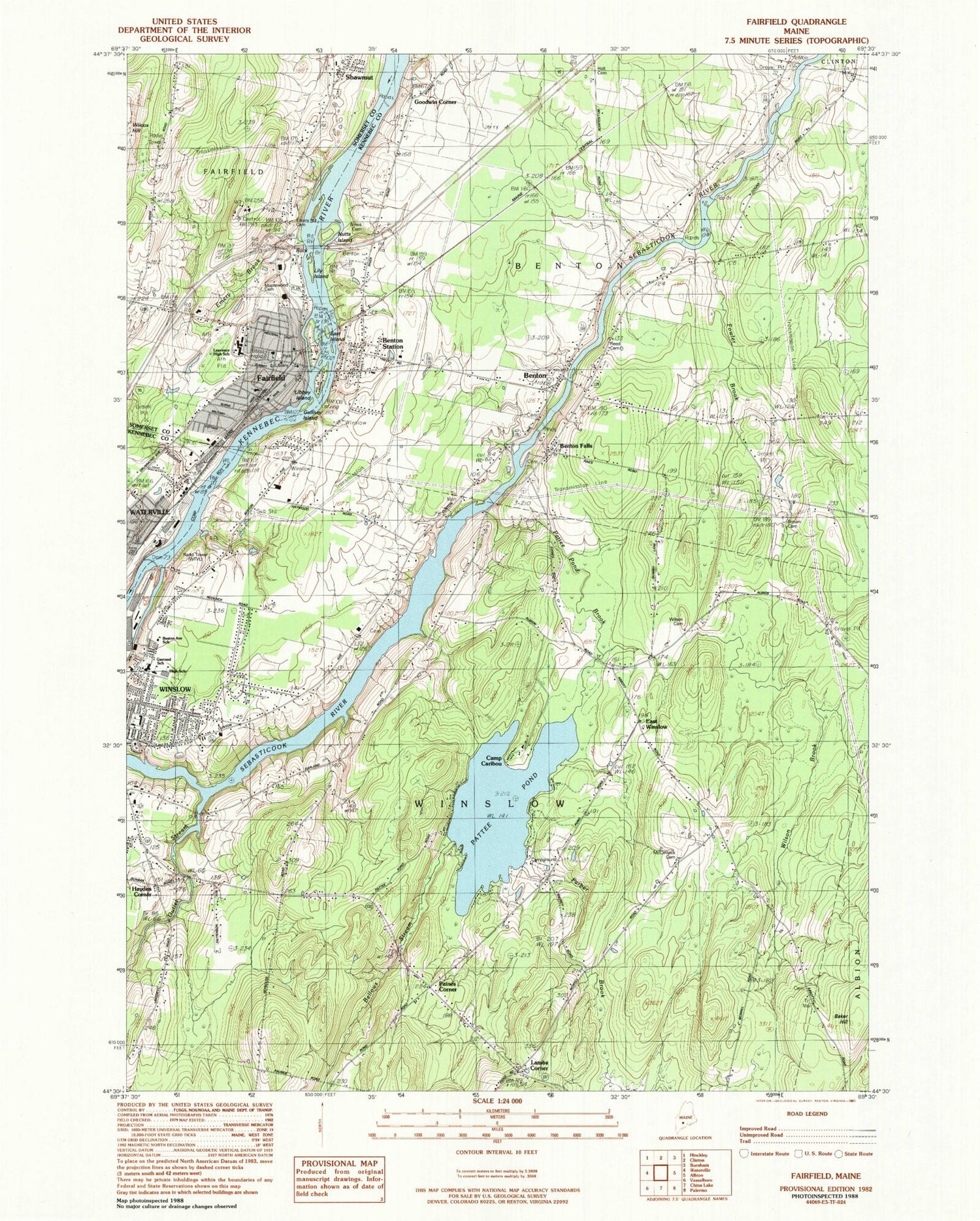 Classic USGS Fairfield Maine 7.5'x7.5' Topo Map Image