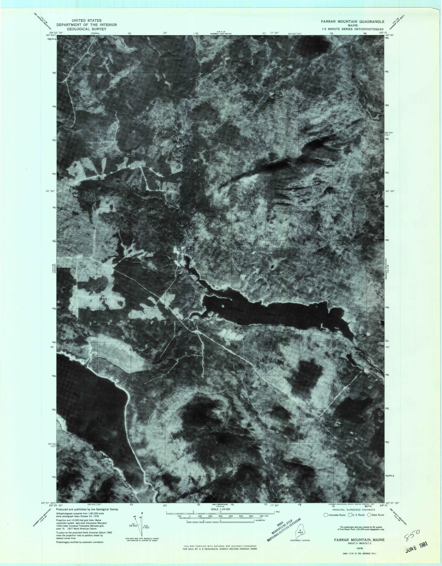Classic USGS Farrar Mountain Maine 7.5'x7.5' Topo Map Image