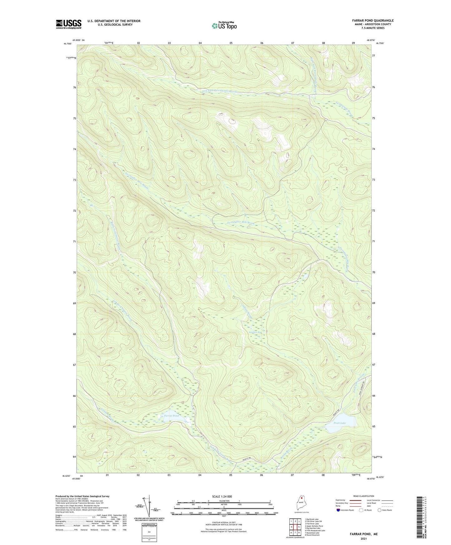 Farrar Pond Maine US Topo Map Image