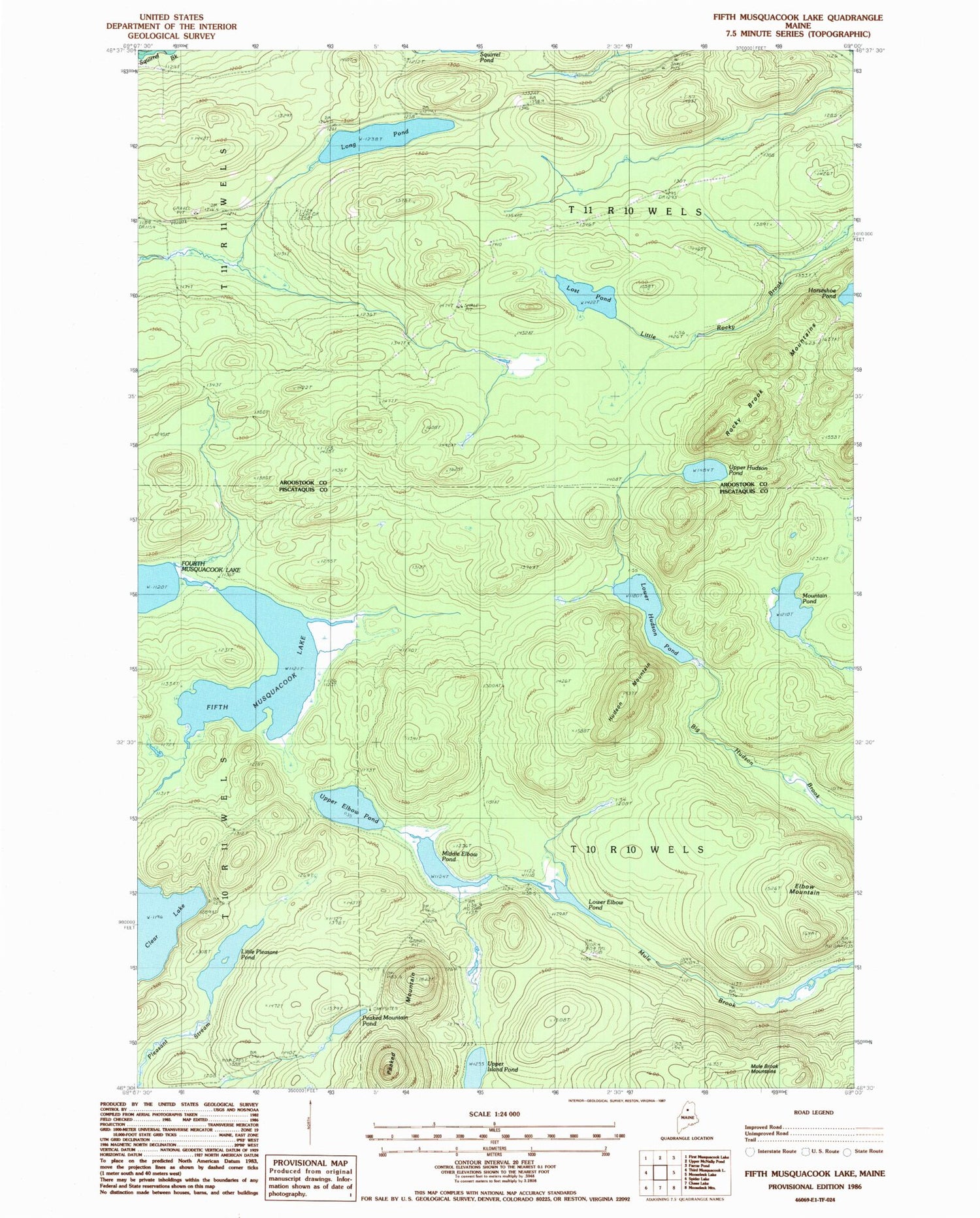 Classic USGS Fifth Musquacook Lake Maine 7.5'x7.5' Topo Map Image