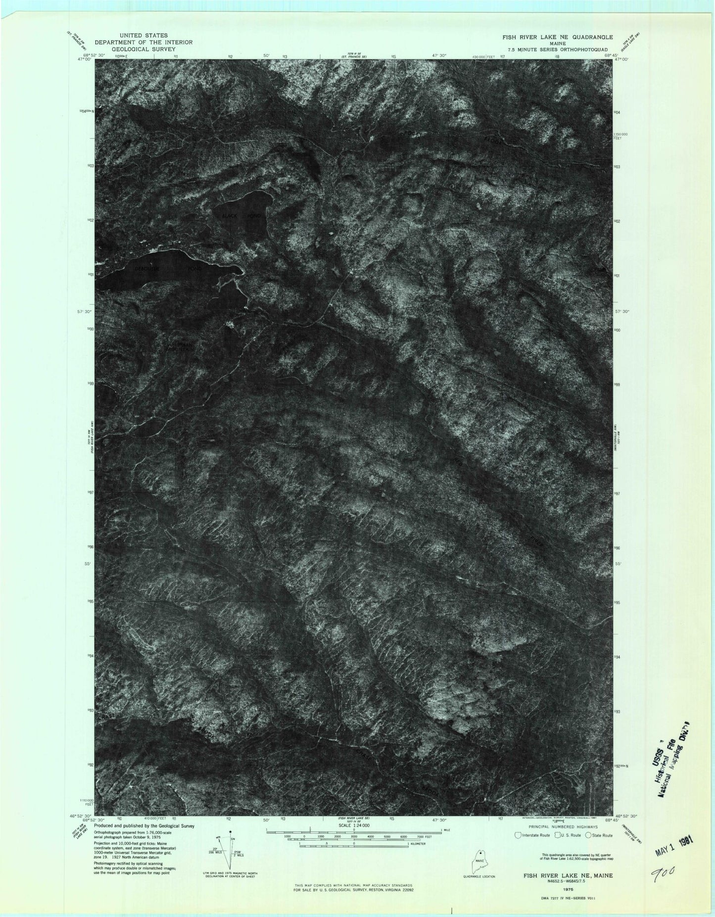 Classic USGS Deboullie Pond Maine 7.5'x7.5' Topo Map Image