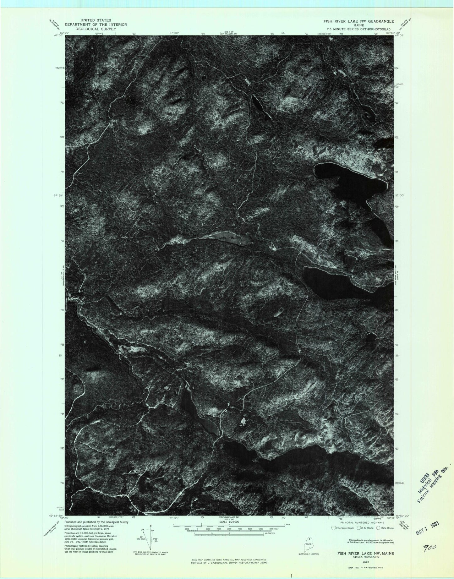 Classic USGS Gardner Pond Maine 7.5'x7.5' Topo Map Image