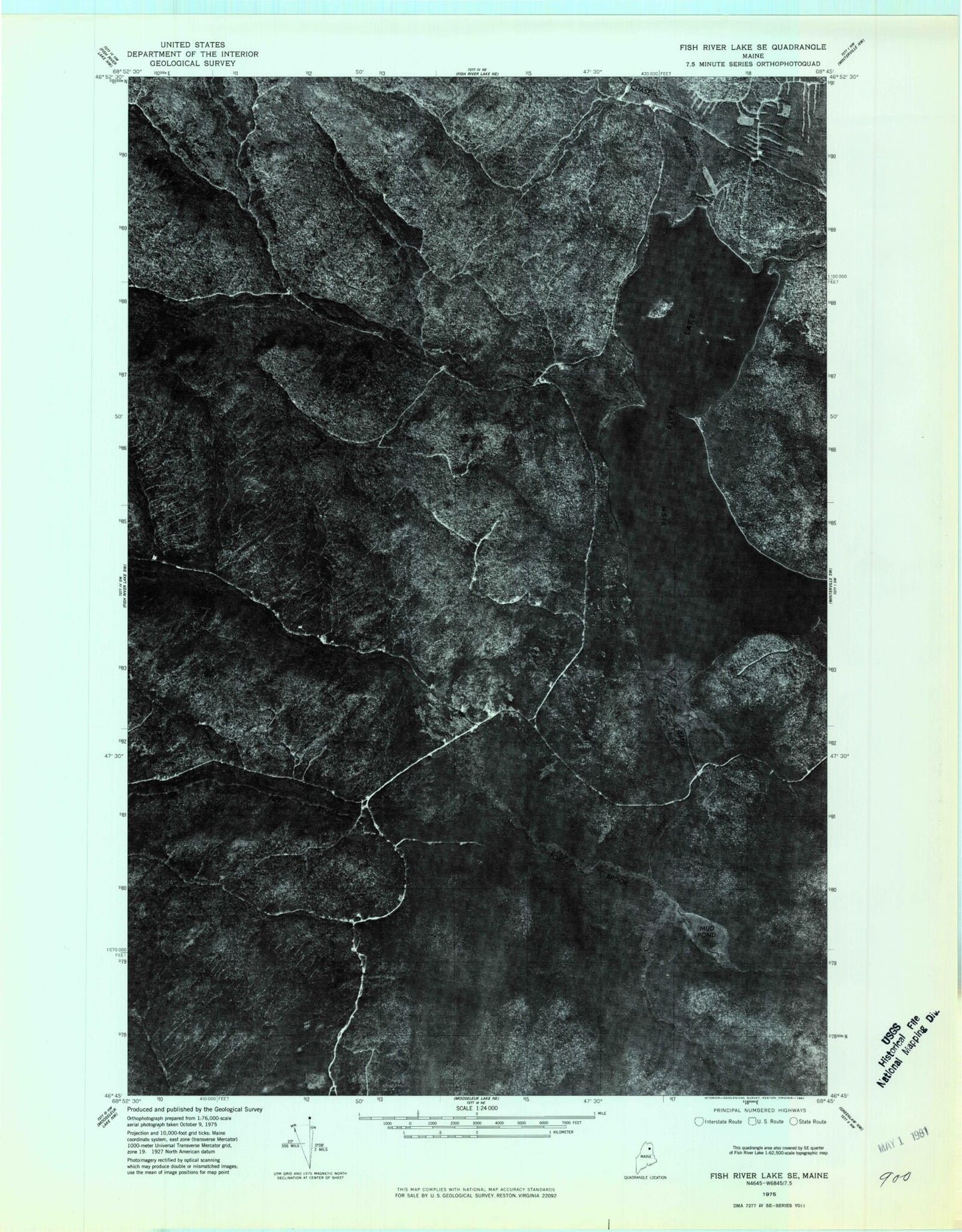 Classic USGS Fish River Lake Maine 7.5'x7.5' Topo Map Image