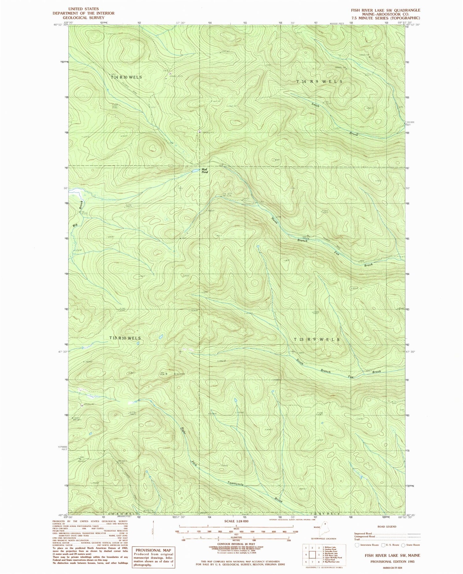 Classic USGS Fish River Lake SW Maine 7.5'x7.5' Topo Map Image