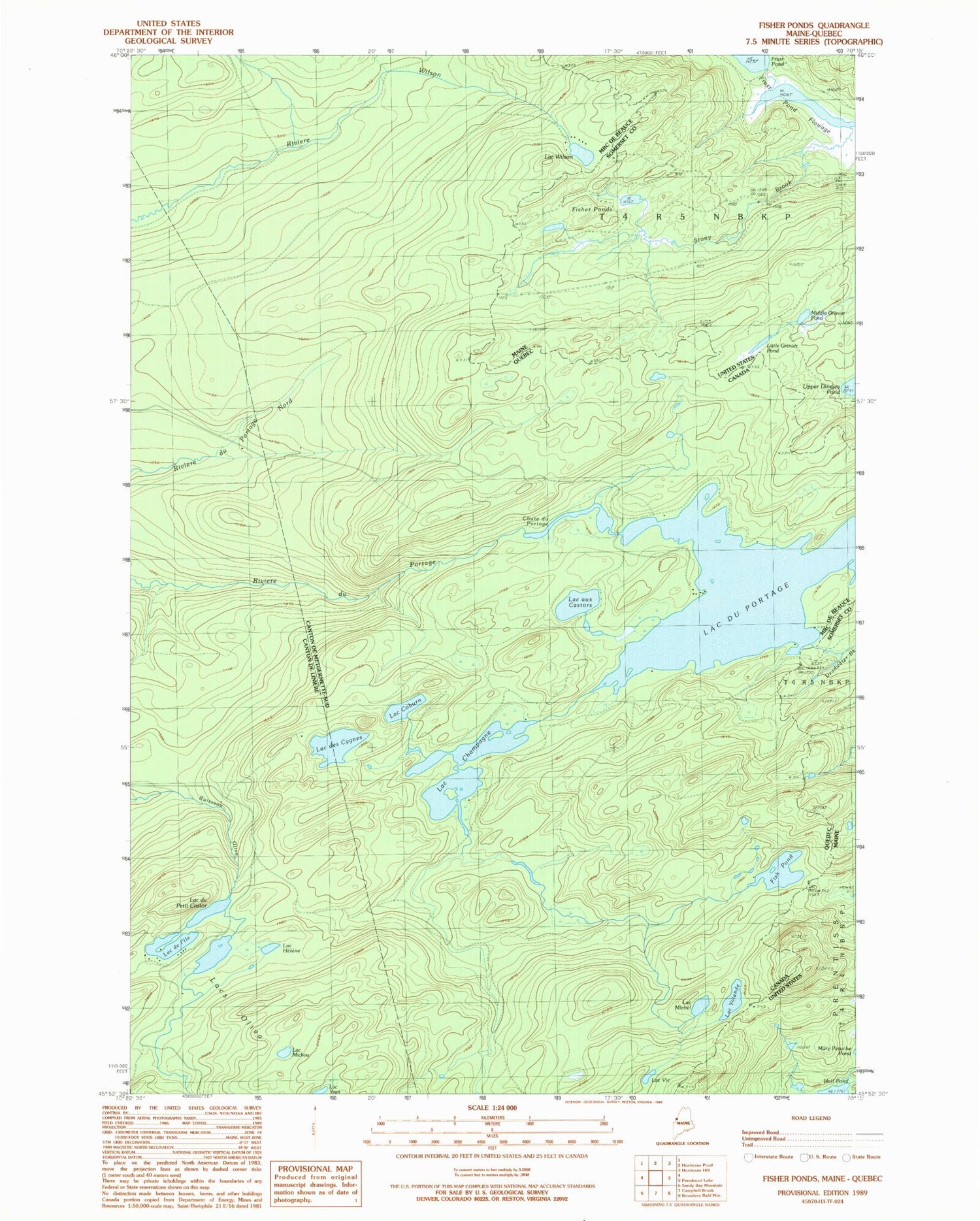 Classic USGS Fisher Ponds Maine 7.5'x7.5' Topo Map Image