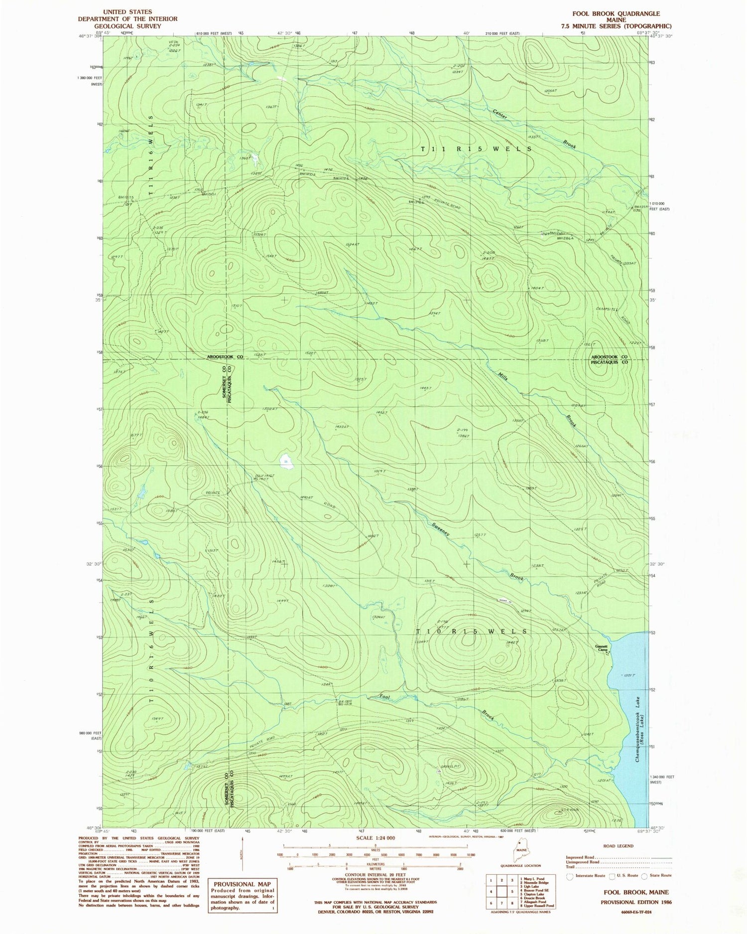 Classic USGS Fool Brook Maine 7.5'x7.5' Topo Map Image
