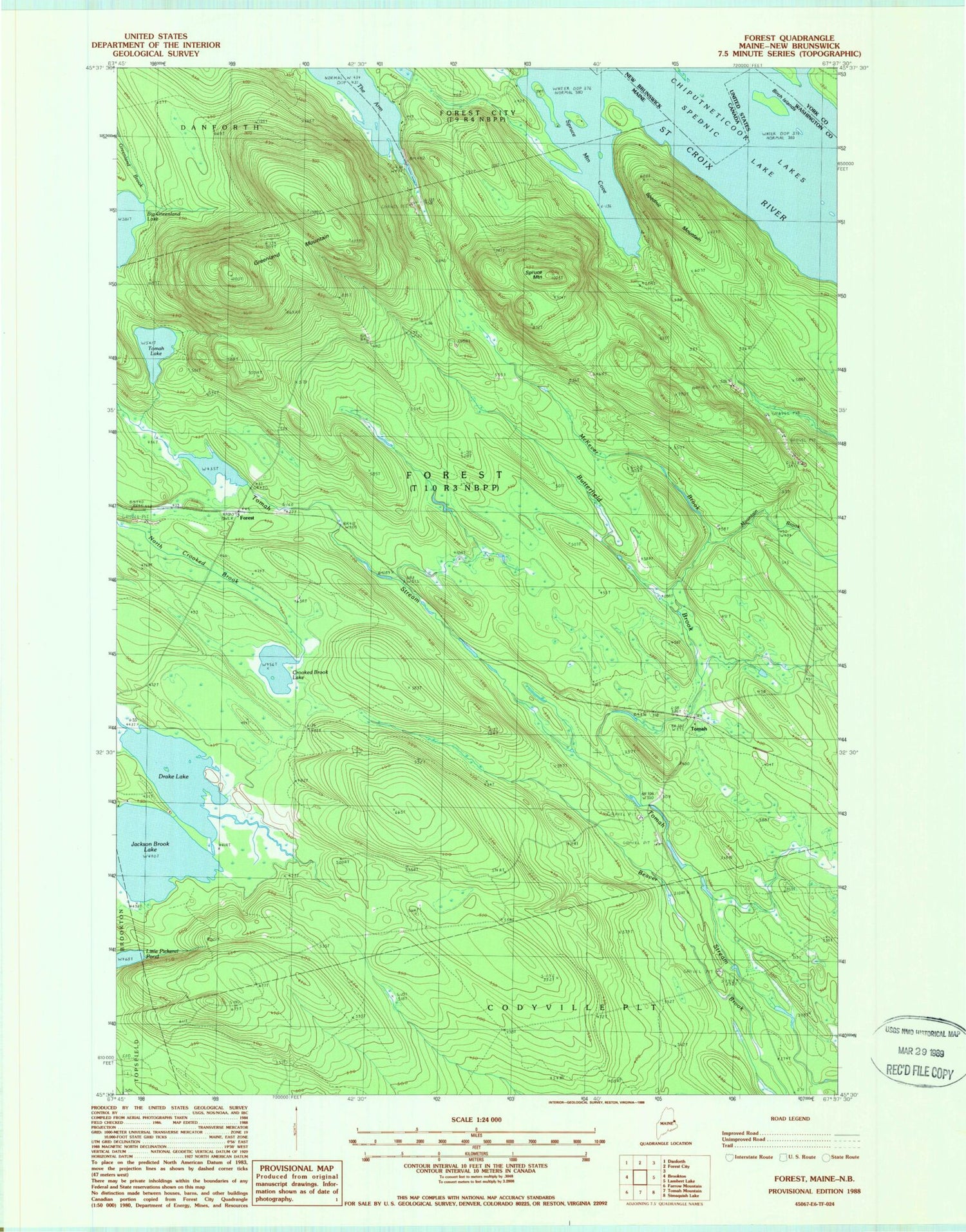 Classic USGS Forest Maine 7.5'x7.5' Topo Map Image