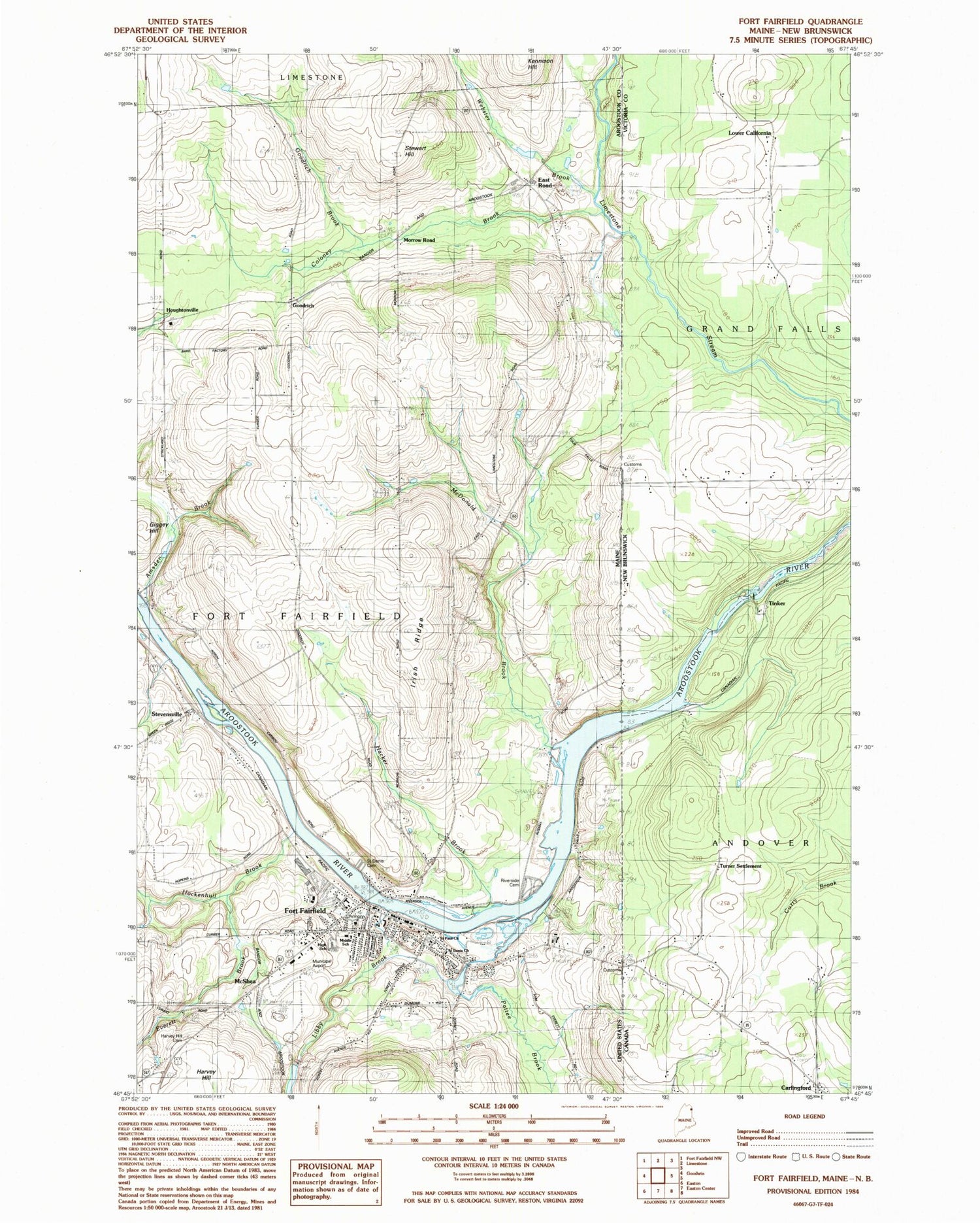Classic USGS Fort Fairfield Maine 7.5'x7.5' Topo Map Image