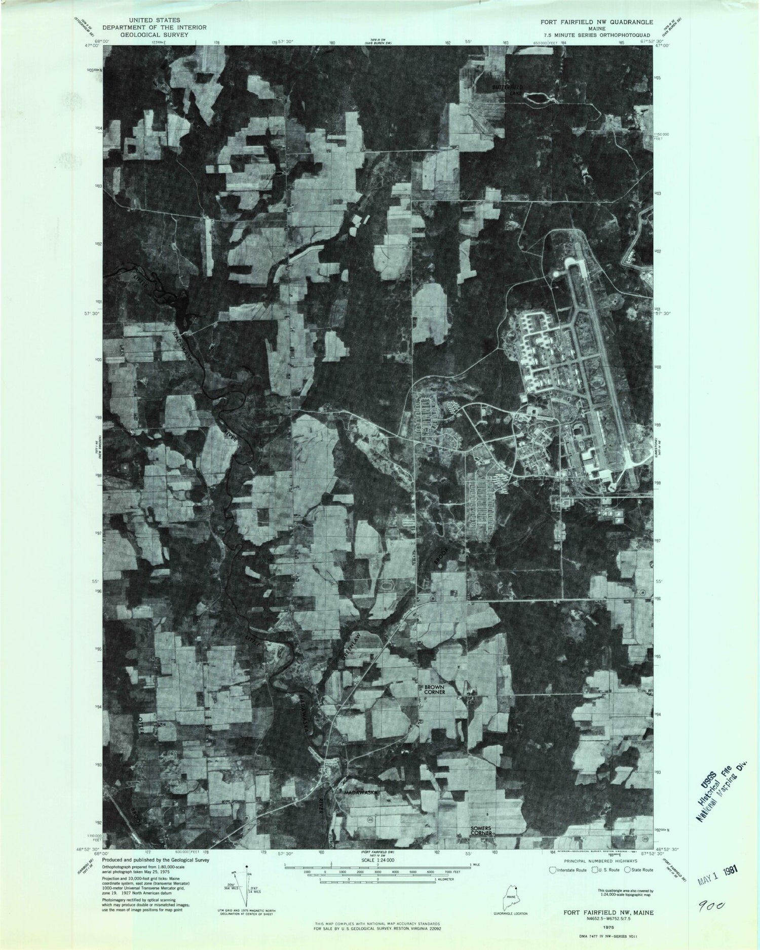 Classic USGS Fort Fairfield NW Maine 7.5'x7.5' Topo Map Image