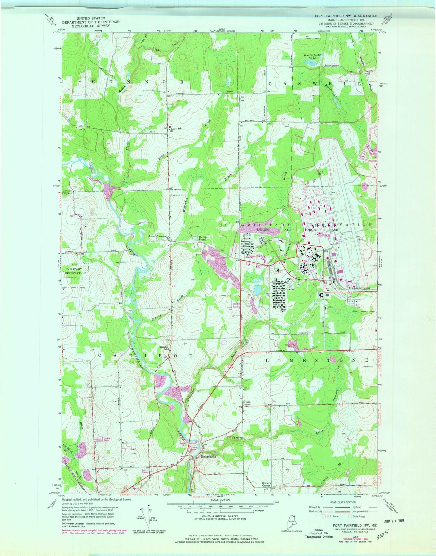 Classic USGS Fort Fairfield NW Maine 7.5'x7.5' Topo Map Image