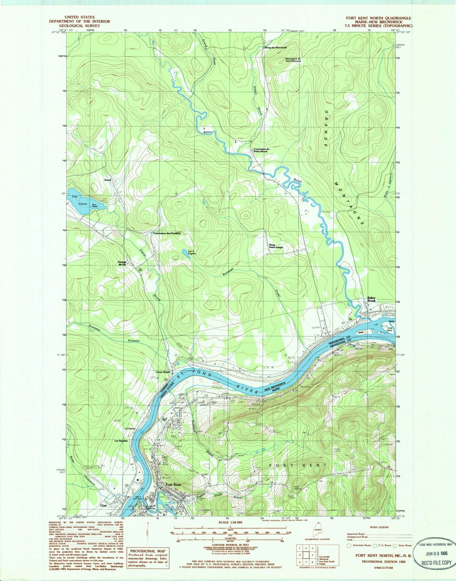 Classic USGS Fort Kent North Maine 7.5'x7.5' Topo Map Image