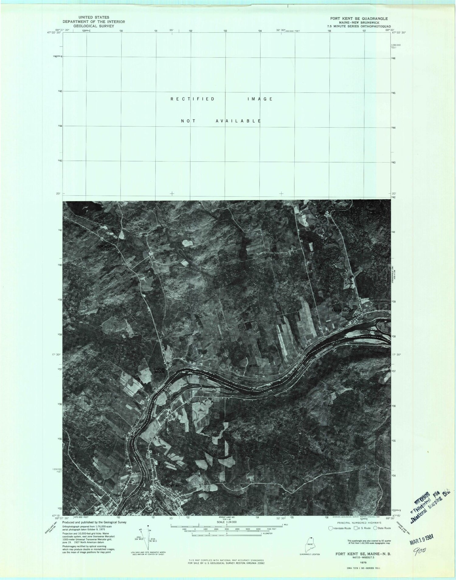 Classic USGS Fort Kent North Maine 7.5'x7.5' Topo Map Image