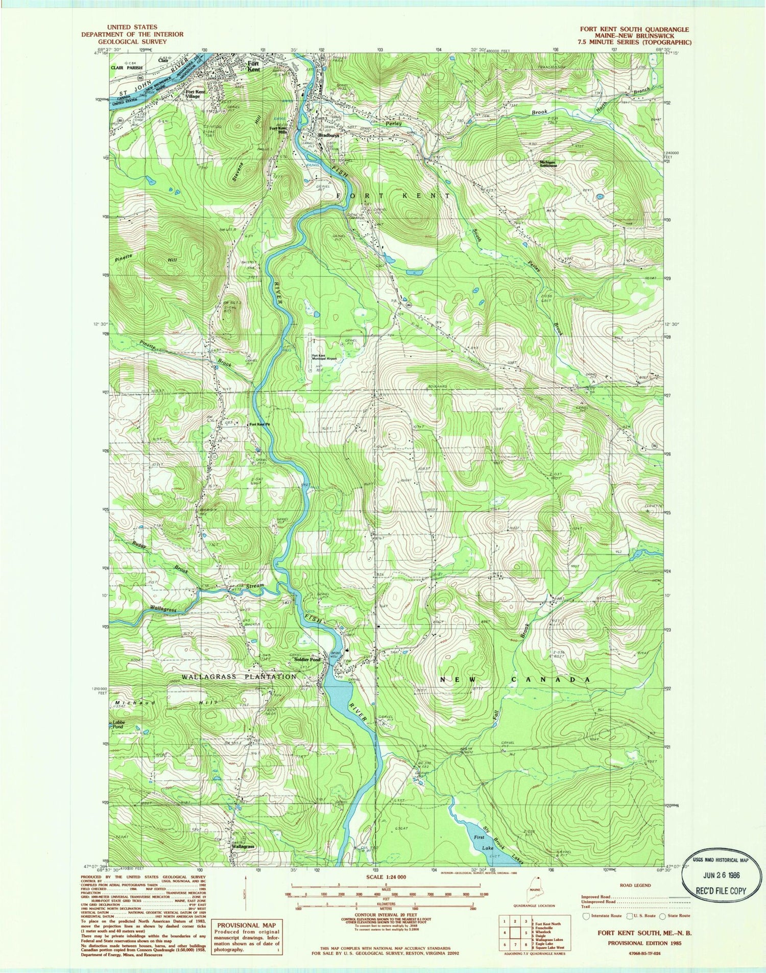 Classic USGS Fort Kent South Maine 7.5'x7.5' Topo Map Image
