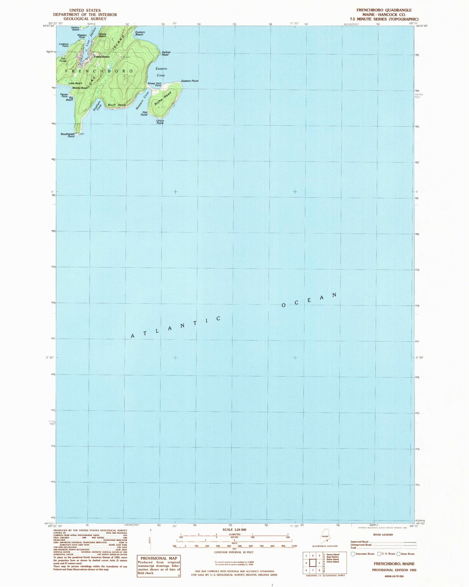 Classic USGS Frenchboro Maine 7.5'x7.5' Topo Map Image