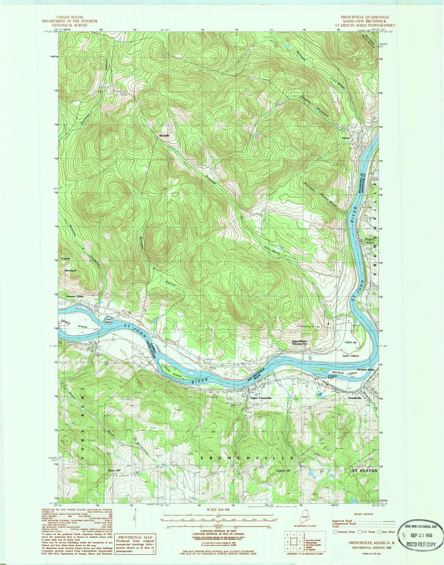 Classic USGS Frenchville Maine 7.5'x7.5' Topo Map Image