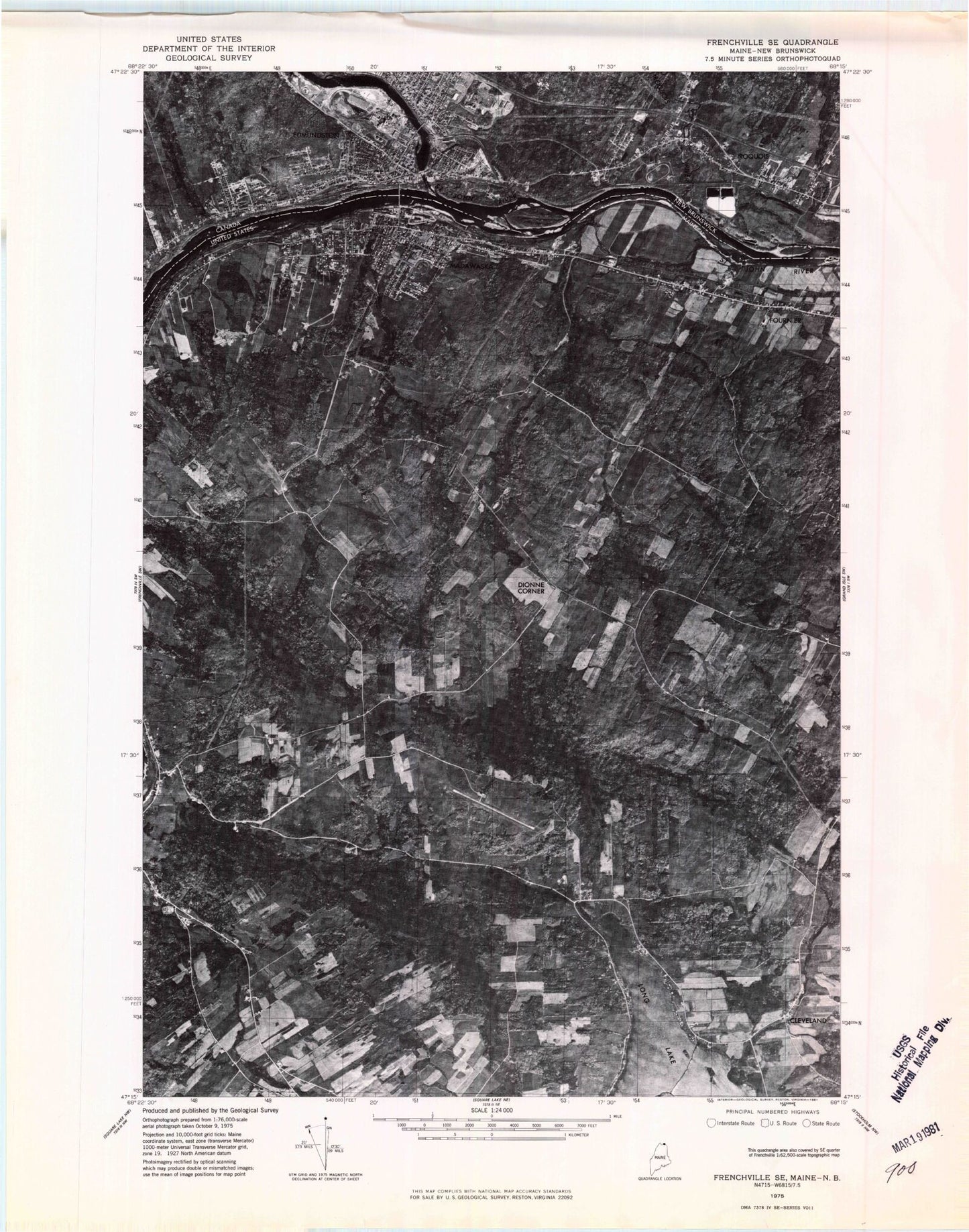 Classic USGS Madawaska Maine 7.5'x7.5' Topo Map Image