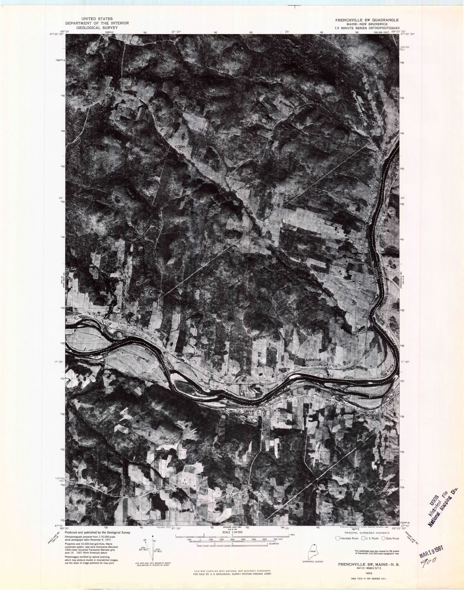 Classic USGS Frenchville Maine 7.5'x7.5' Topo Map Image