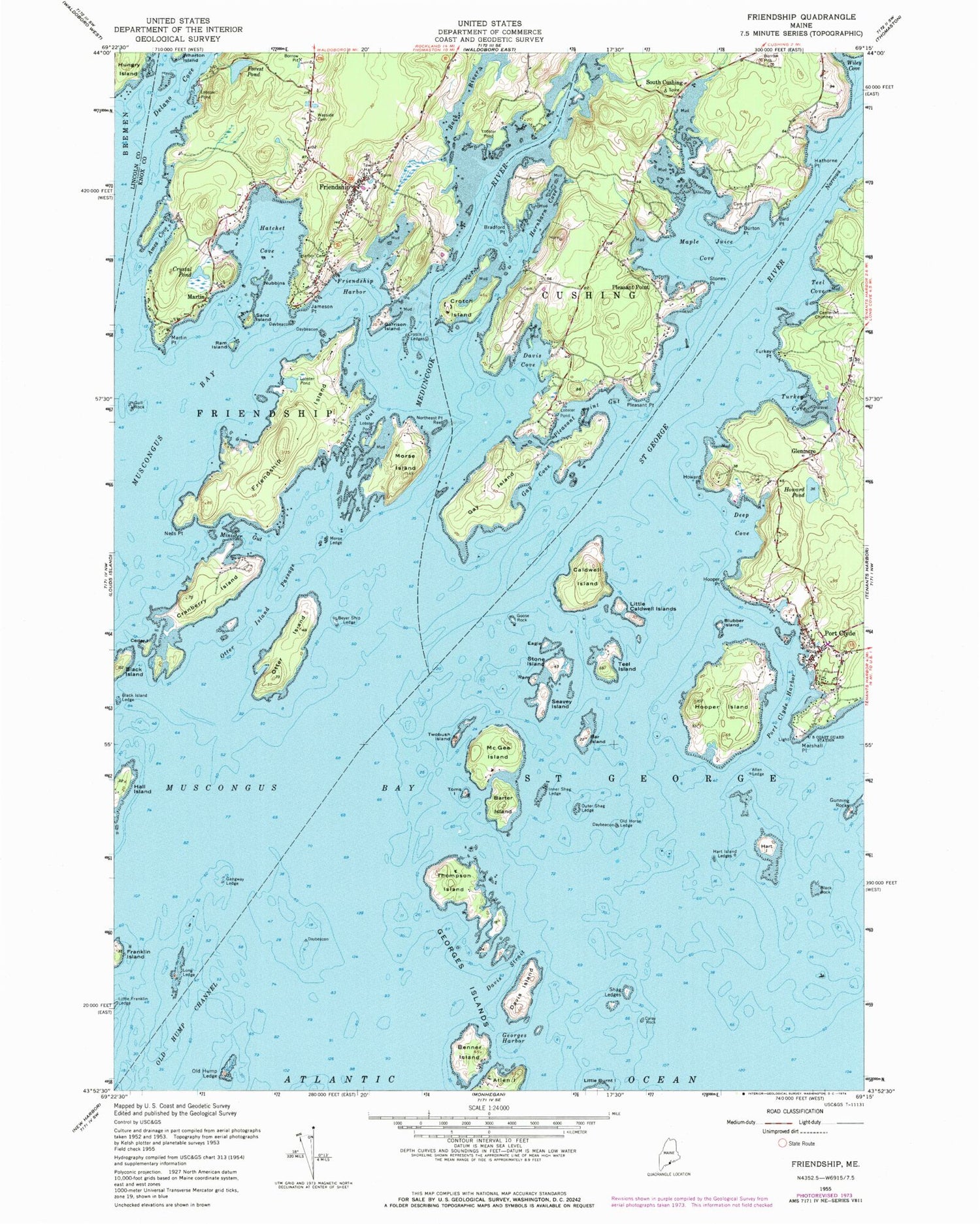 Classic USGS Friendship Maine 7.5'x7.5' Topo Map Image