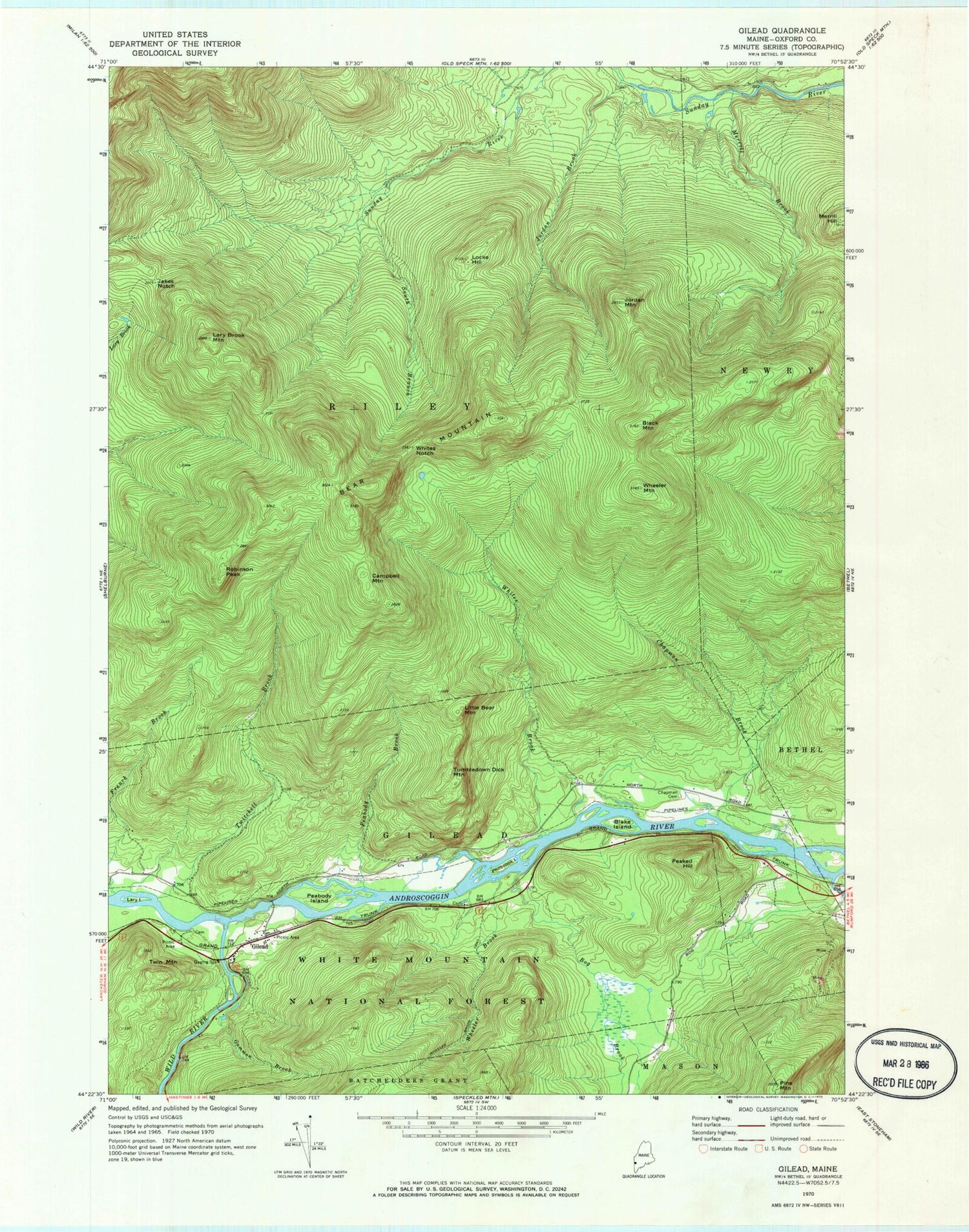 Classic USGS Gilead Maine 7.5'x7.5' Topo Map Image