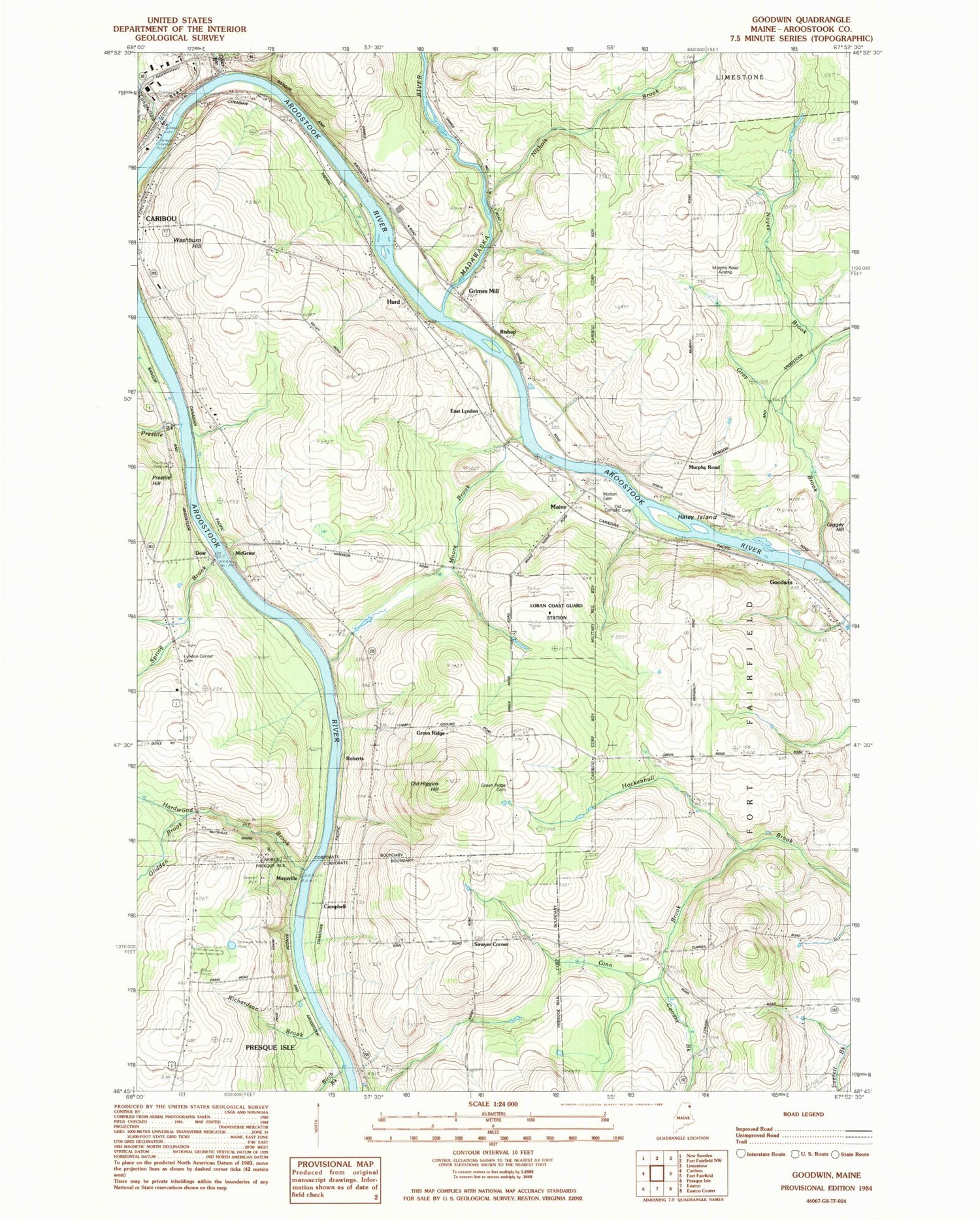 Classic USGS Goodwin Maine 7.5'x7.5' Topo Map Image