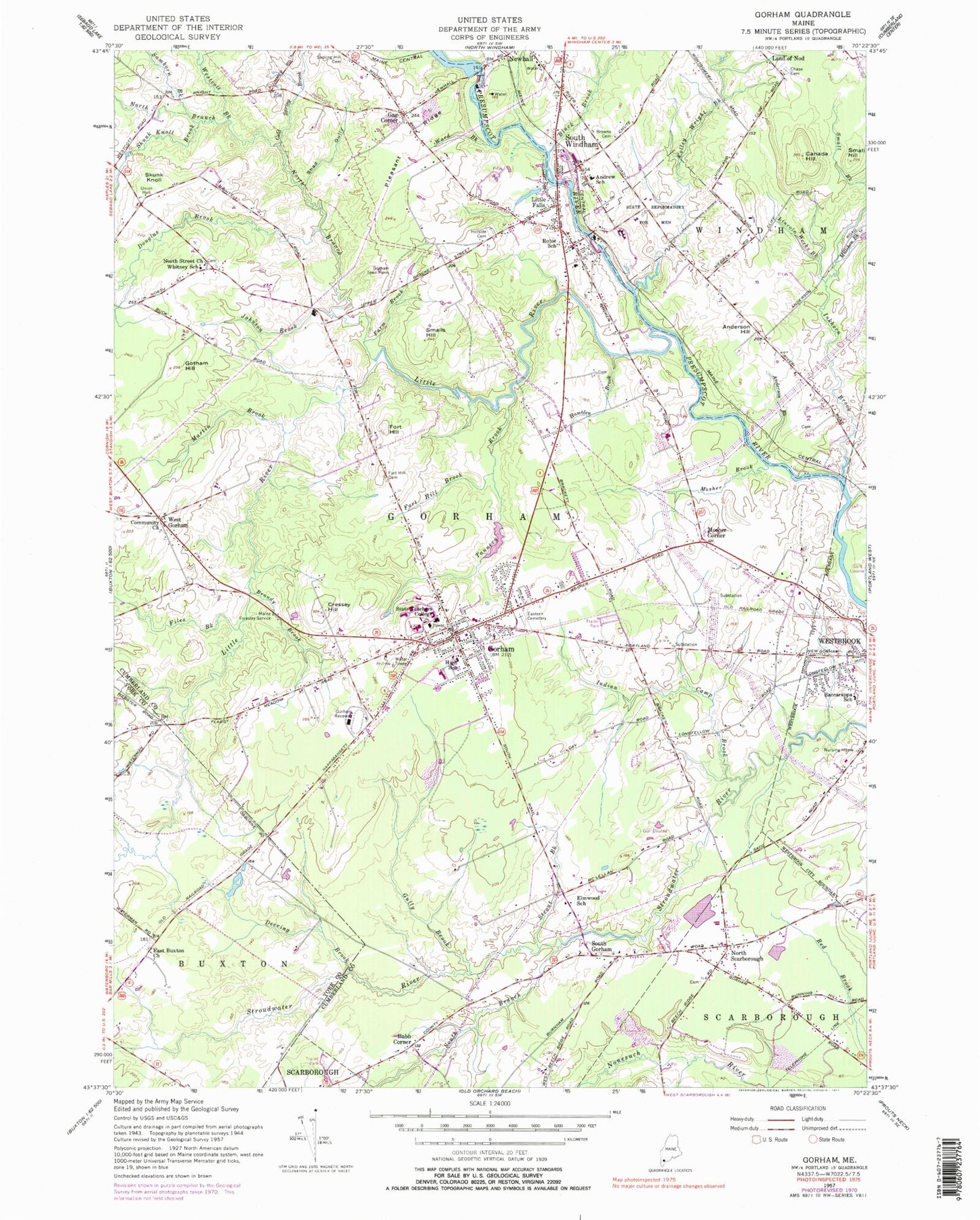Classic USGS Gorham Maine 7.5'x7.5' Topo Map Image