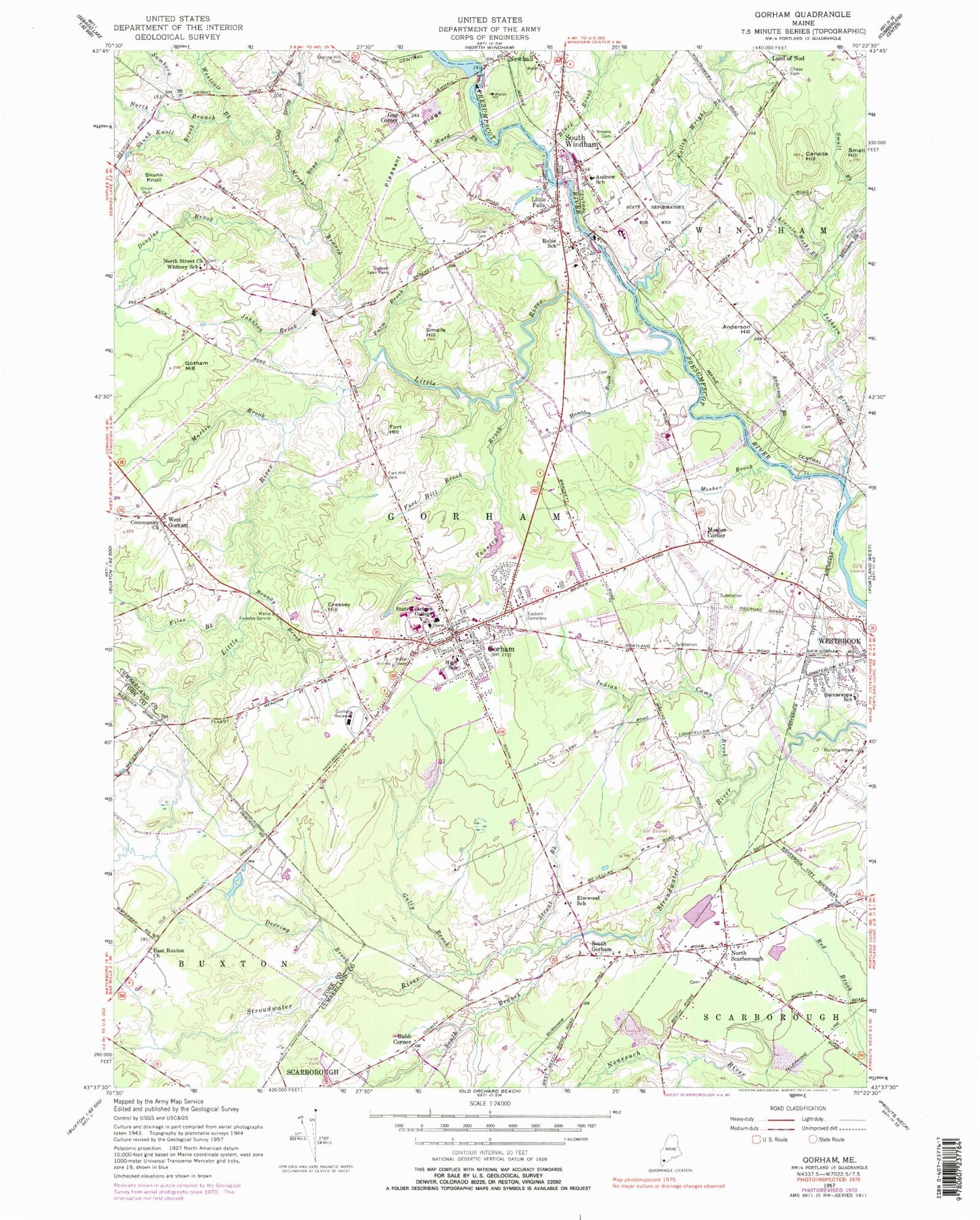 Classic USGS Gorham Maine 7.5'x7.5' Topo Map Image