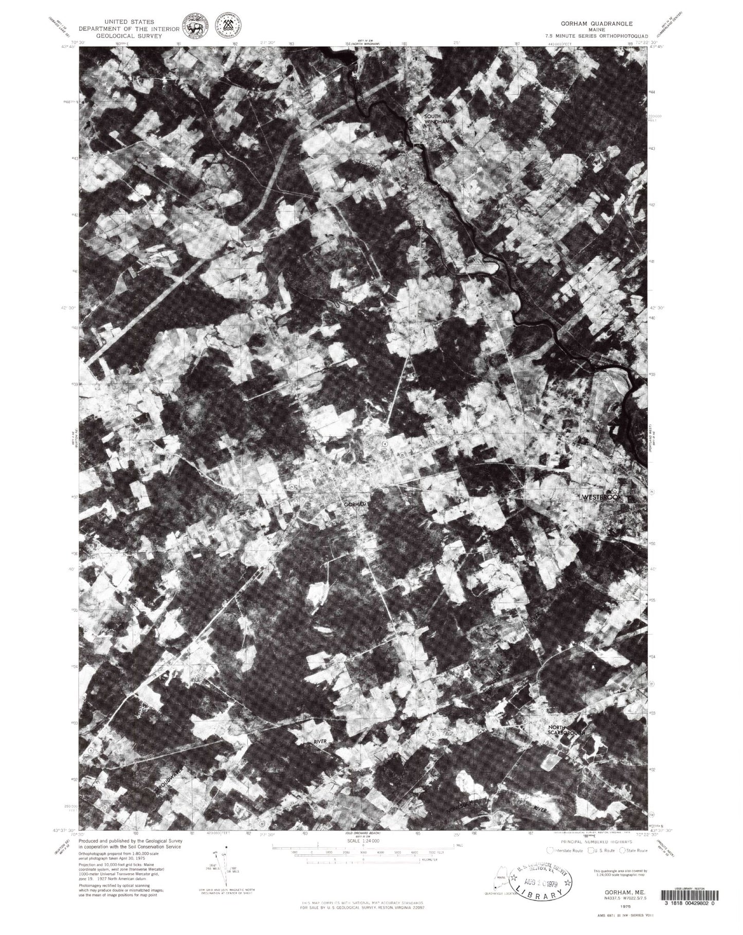 Classic USGS Gorham Maine 7.5'x7.5' Topo Map Image