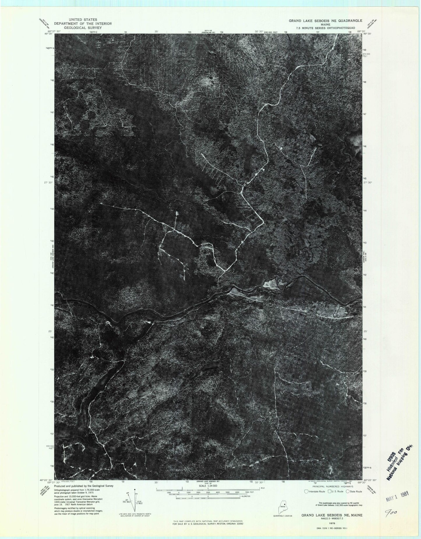 Classic USGS Oxbow West Maine 7.5'x7.5' Topo Map Image