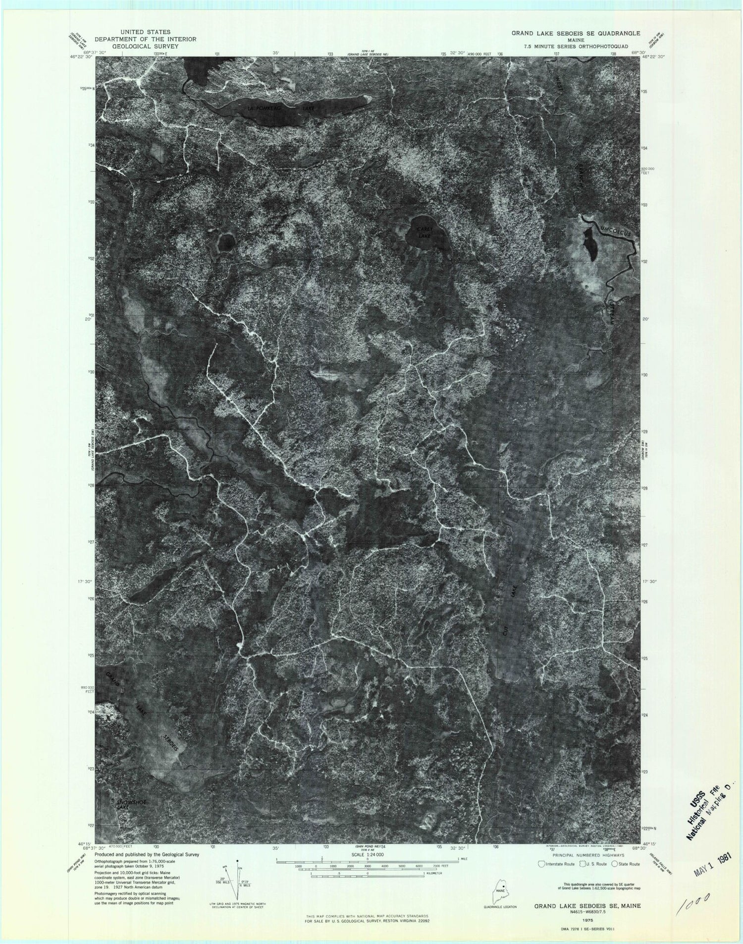Classic USGS La Pomkeag Lake Maine 7.5'x7.5' Topo Map Image
