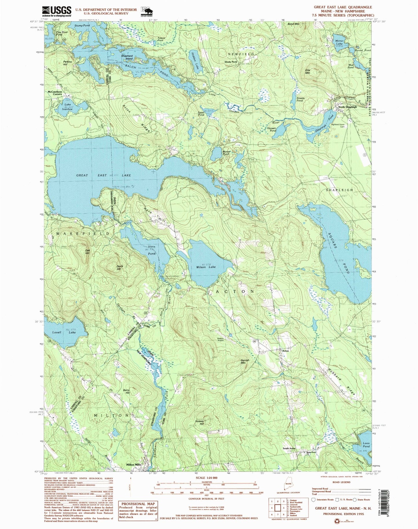 USGS Classic Great East Lake Maine 7.5'x7.5' Topo Map Image