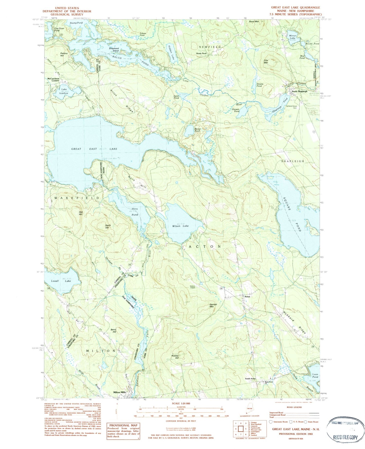 USGS Classic Great East Lake Maine 7.5'x7.5' Topo Map Image