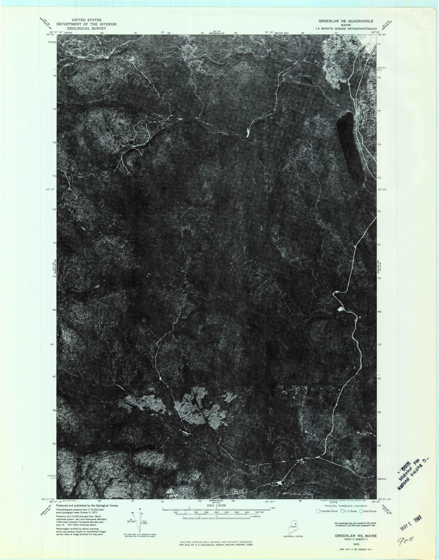Classic USGS Little Machias Lake Maine 7.5'x7.5' Topo Map Image