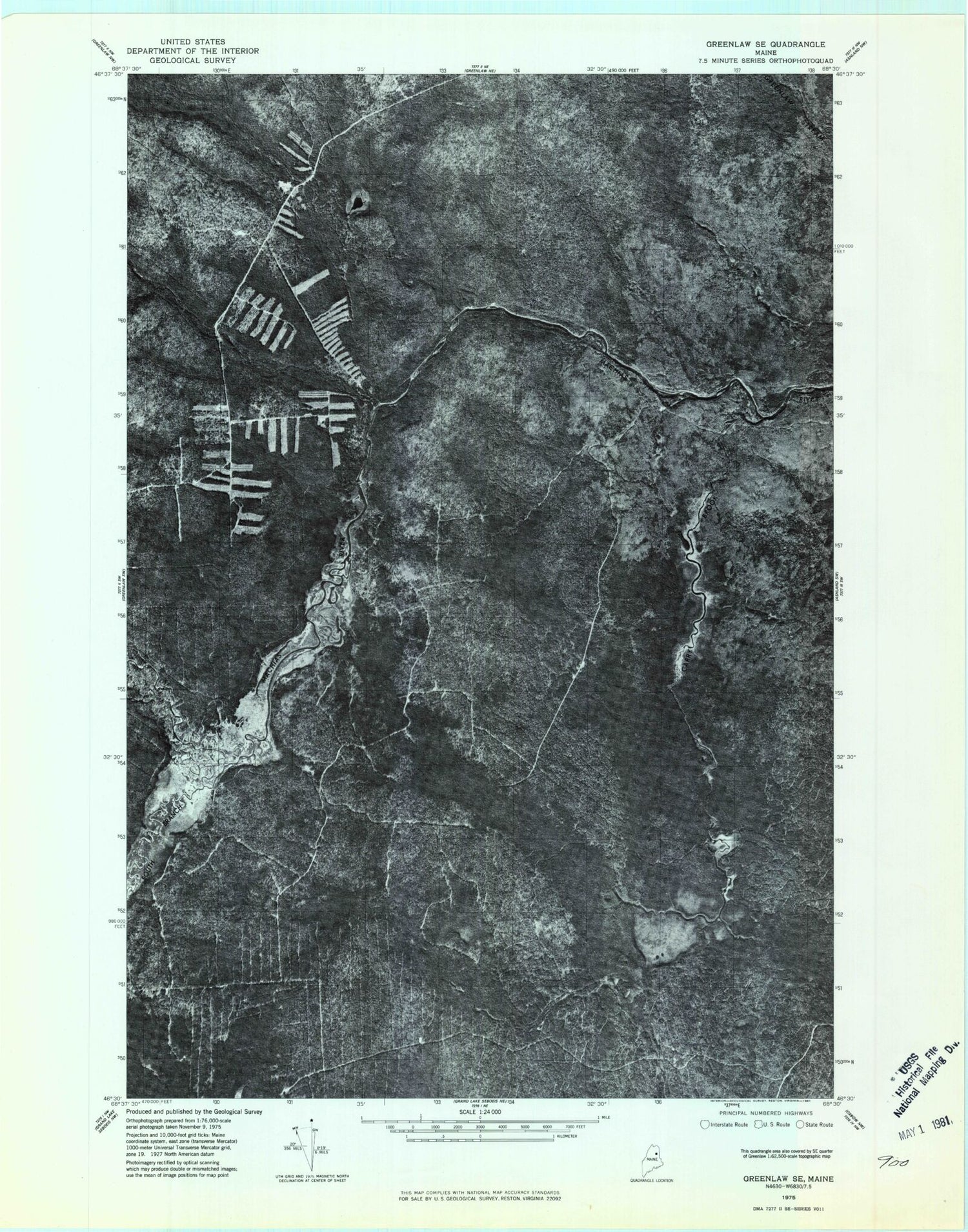 Classic USGS Forks of Machias Maine 7.5'x7.5' Topo Map Image
